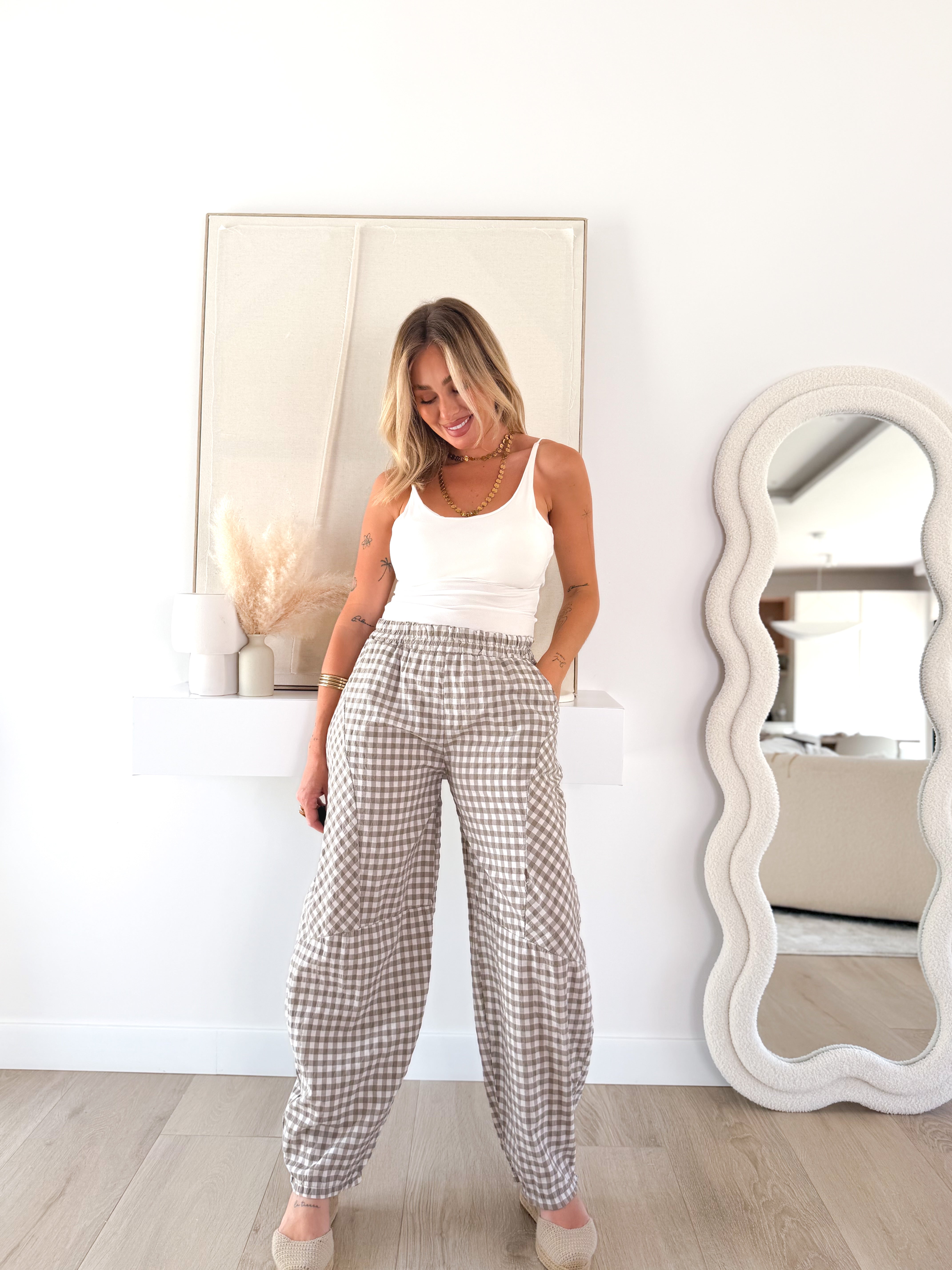 Pantalón bombacho Vichy Taupe