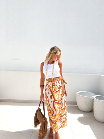 Falda pareo estampada camel