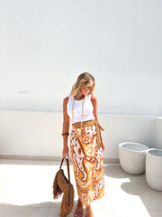 Falda pareo estampada camel