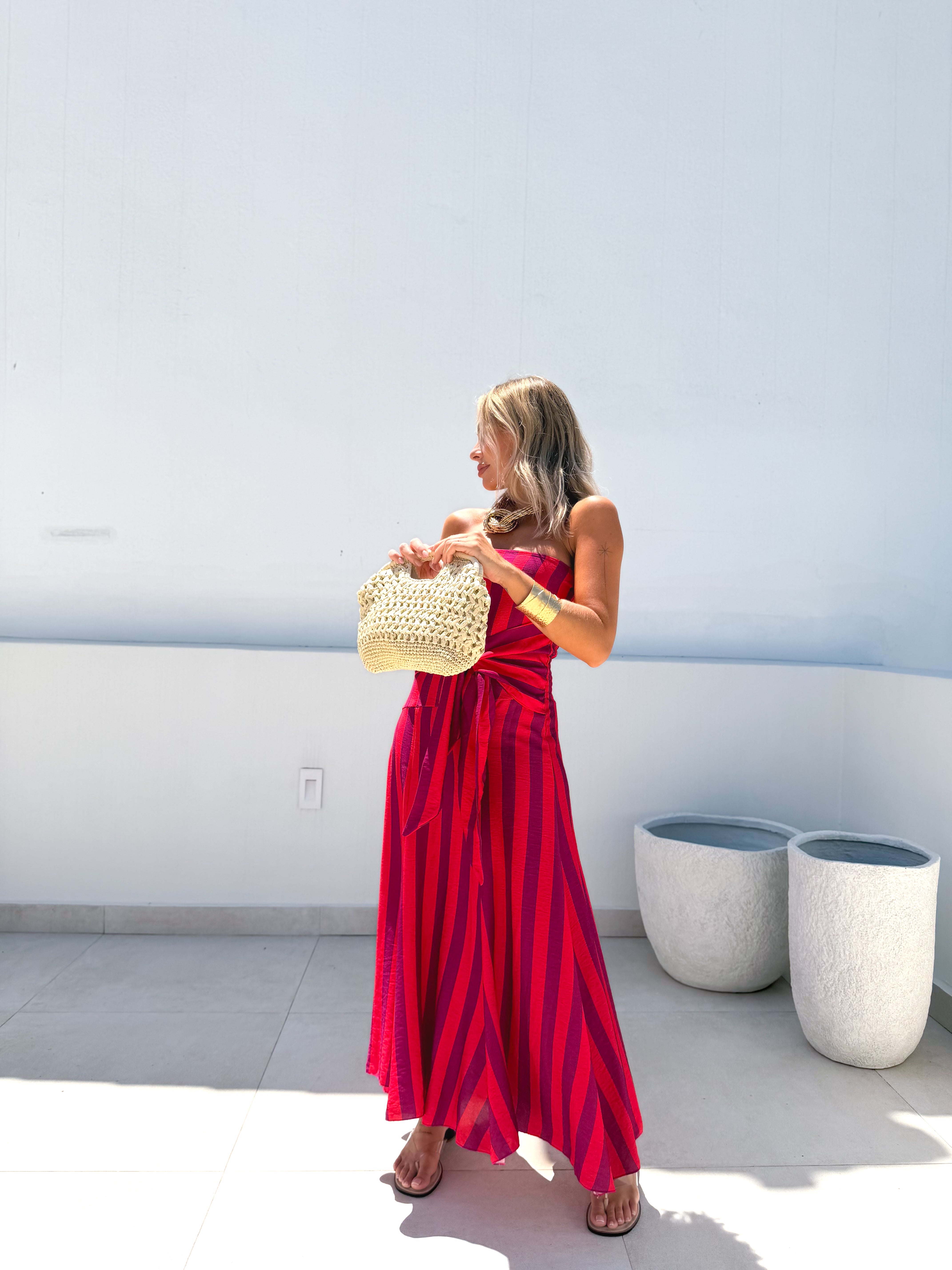 Vestido Nudo rayas Rosa/Morado