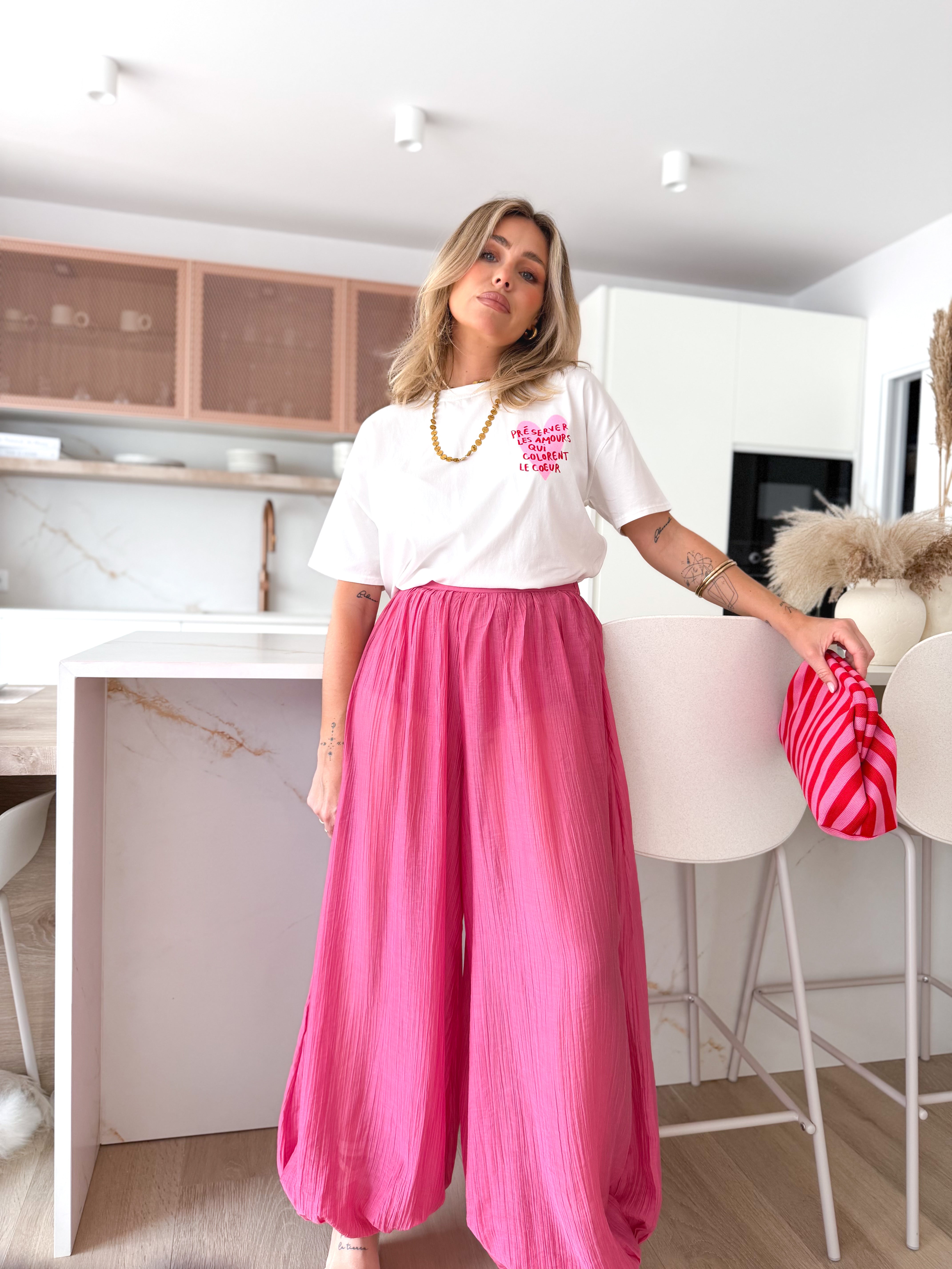 Pantalón fluido ballon rosa
