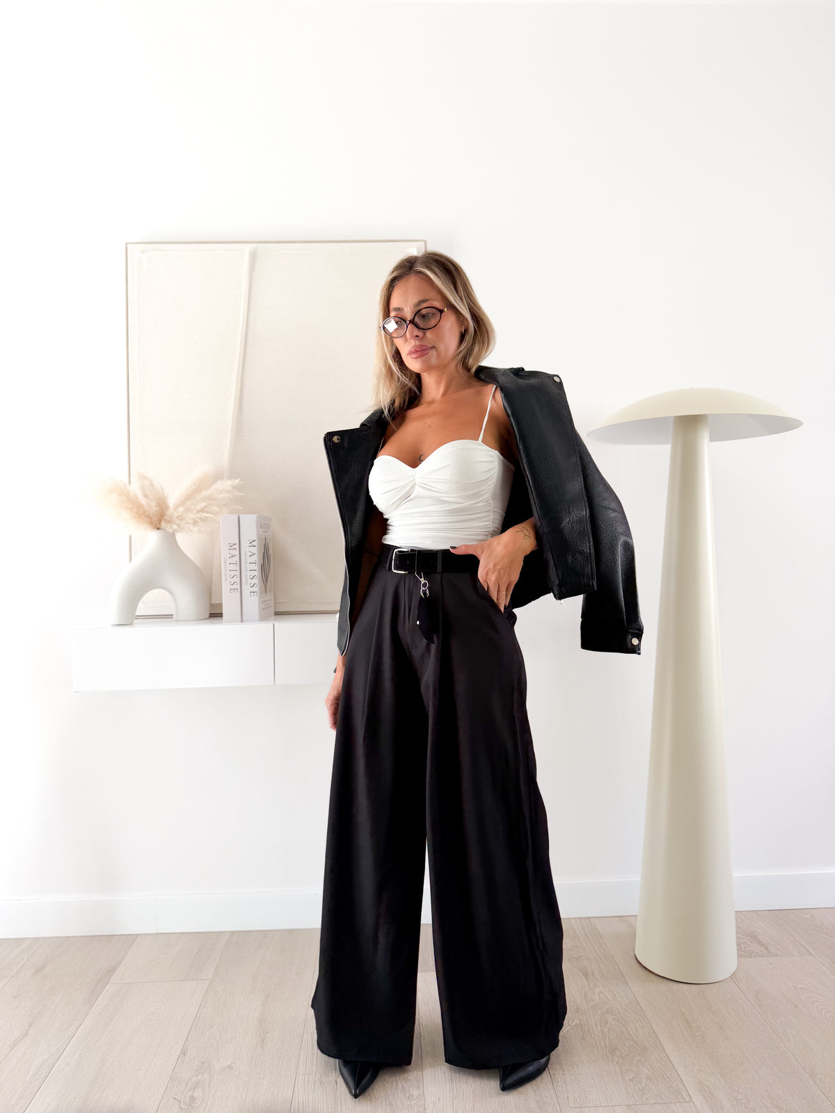 Pantalón pinza wide leg negro