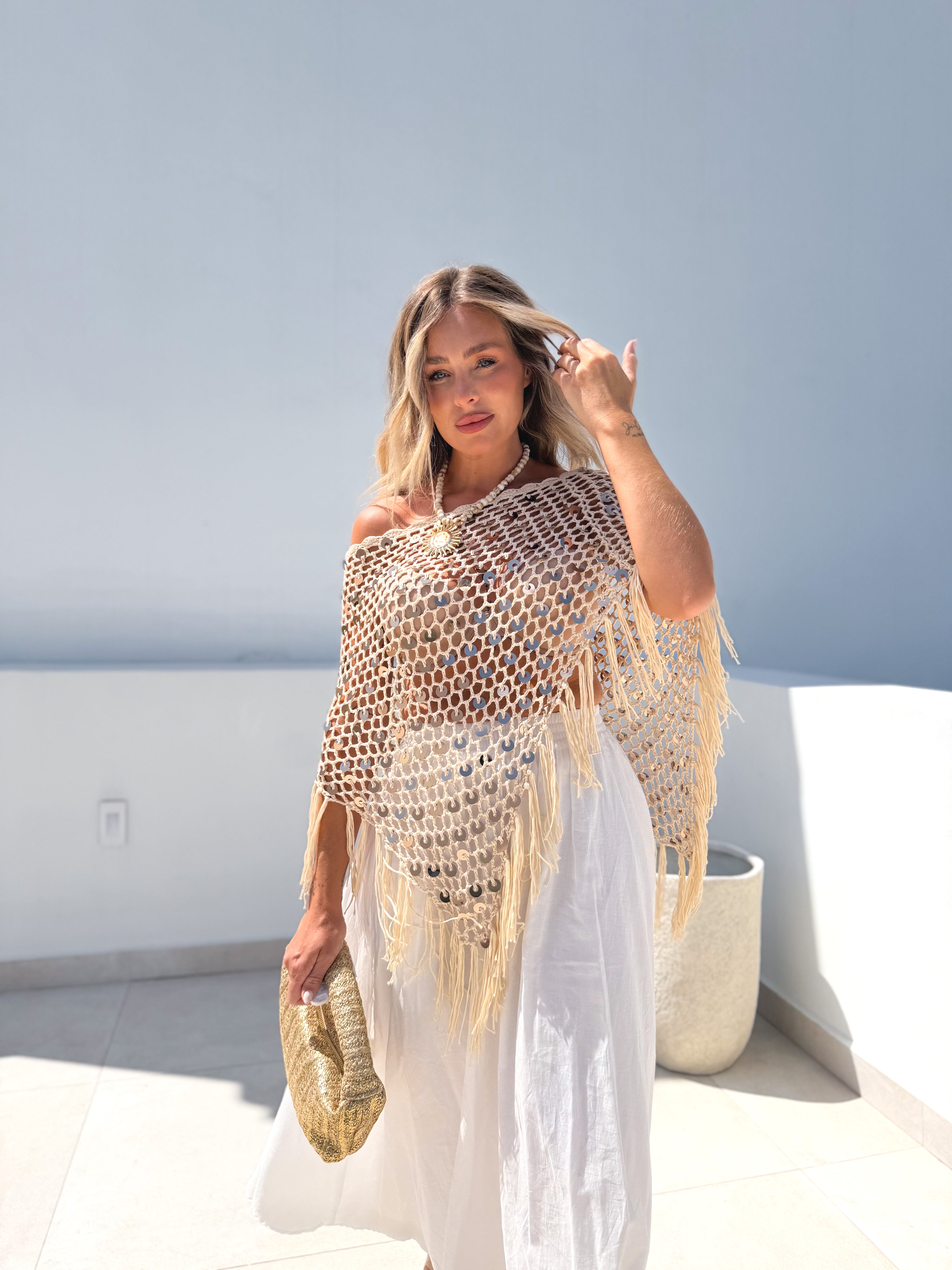 Poncho crochet combinado