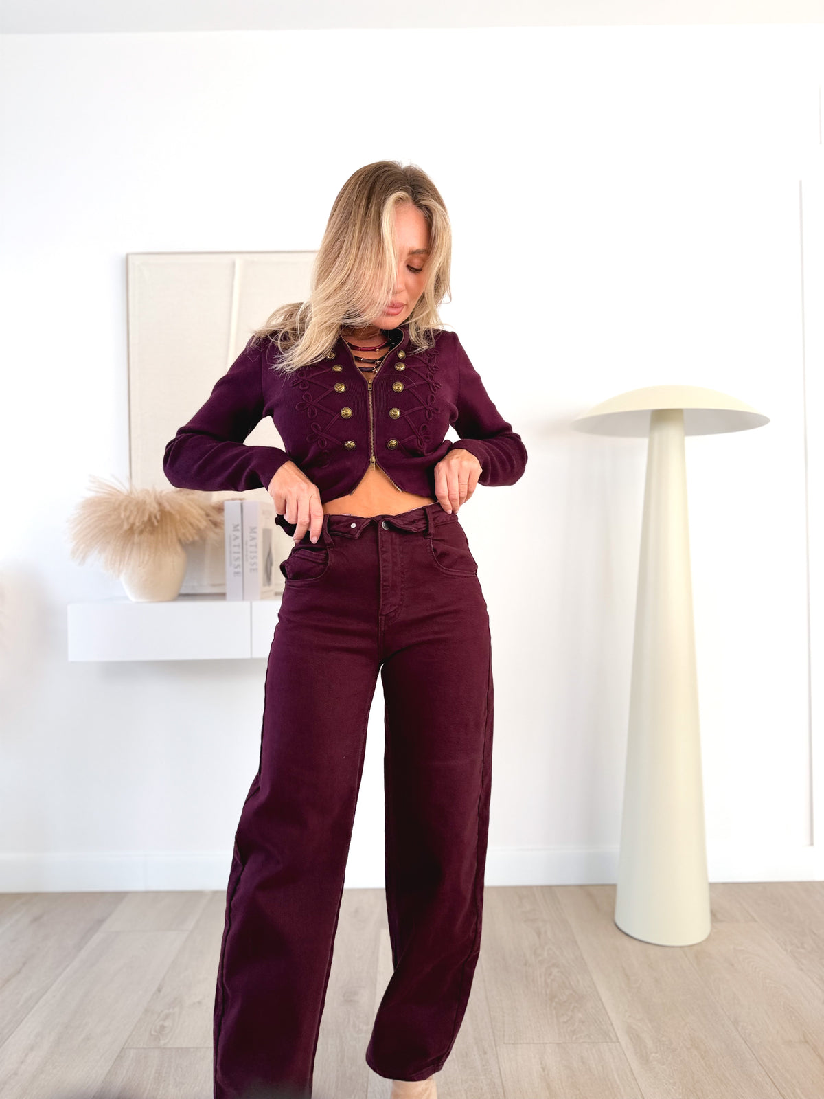 Denim Cintura doblada Burdeos