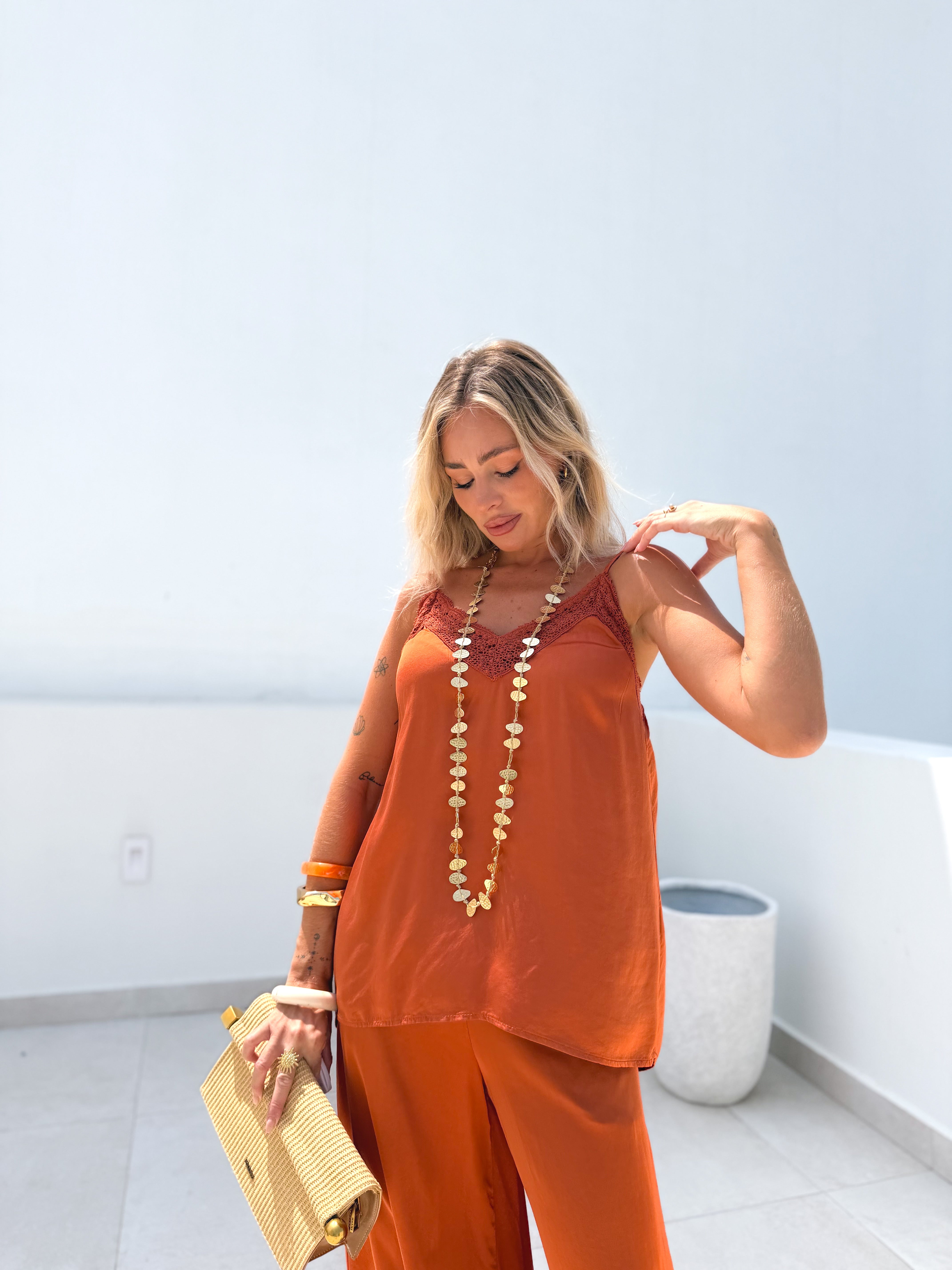Tirante lencera satinada naranja