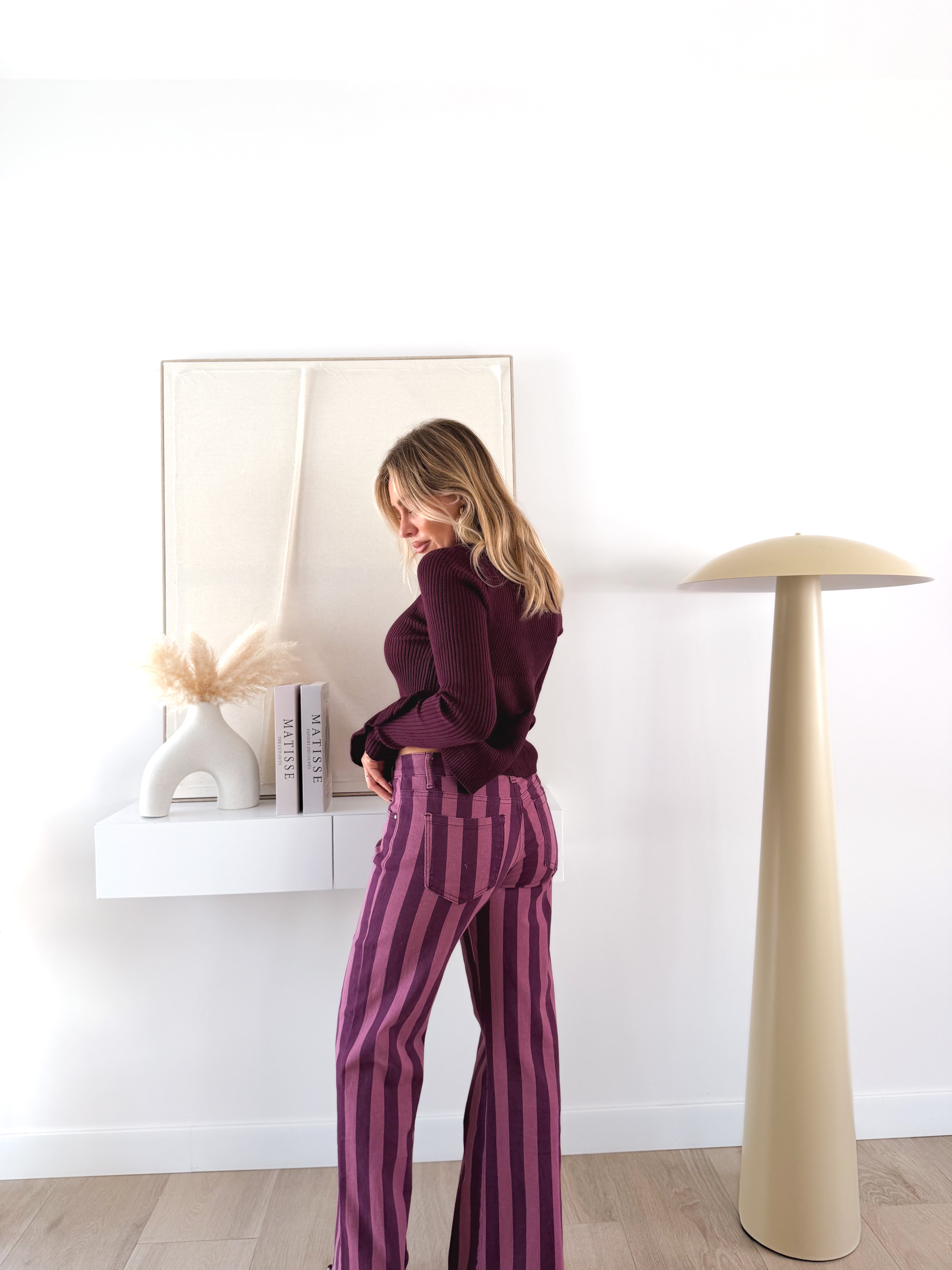 Pantalón rayas malva/ rosa