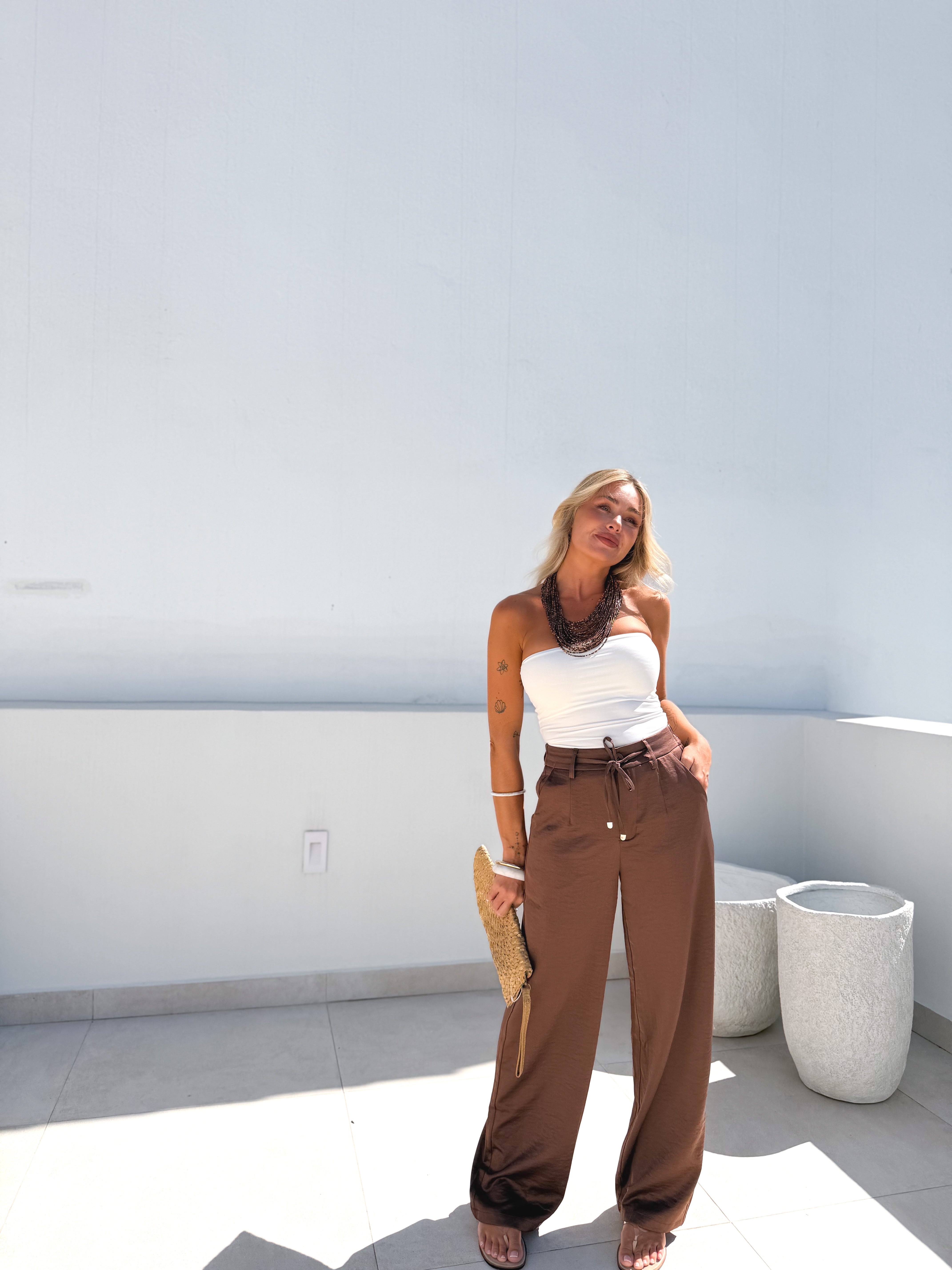 Pantalón satinado Marrón