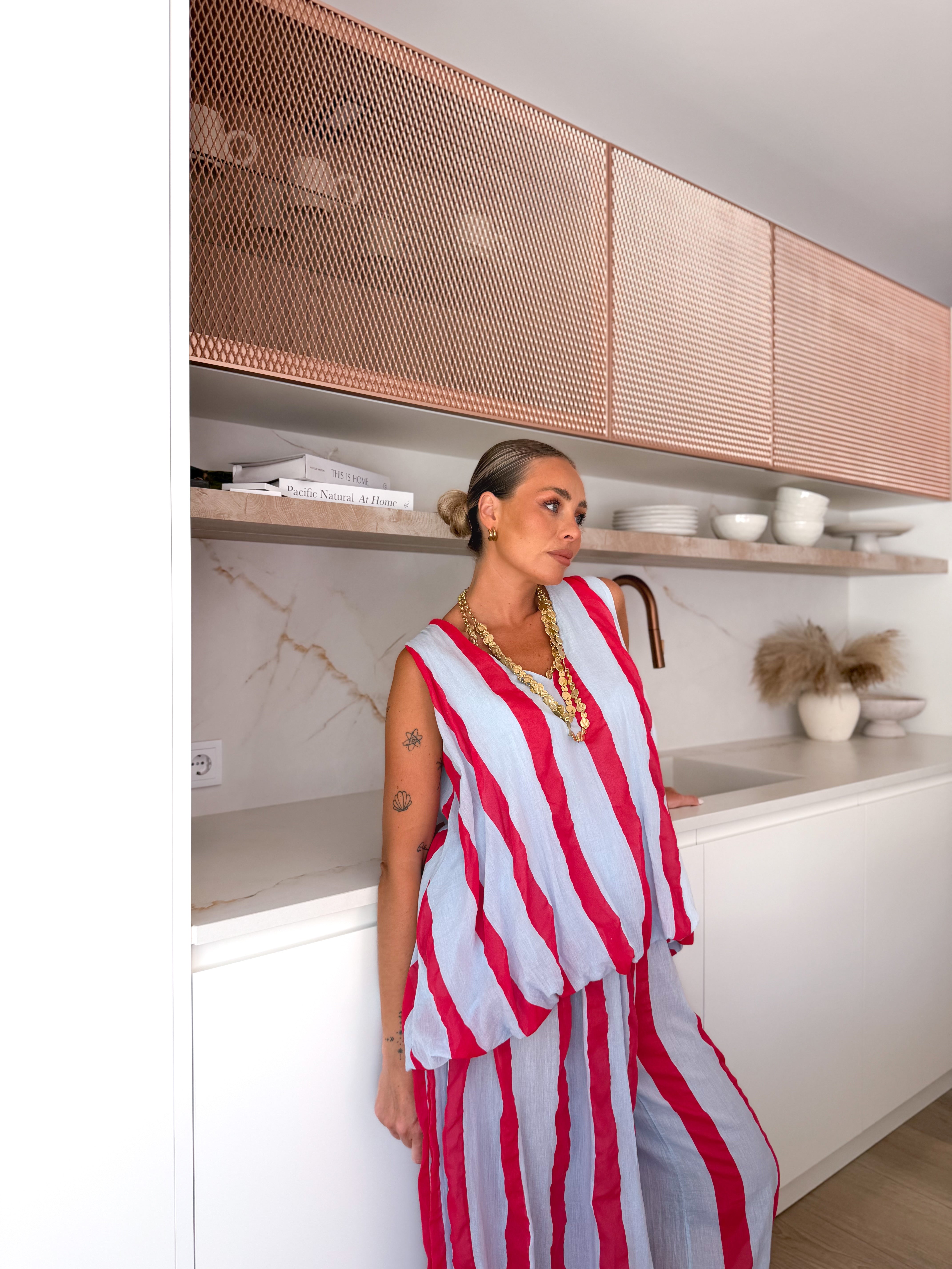 Blusa rayas celeste/ fucsia
