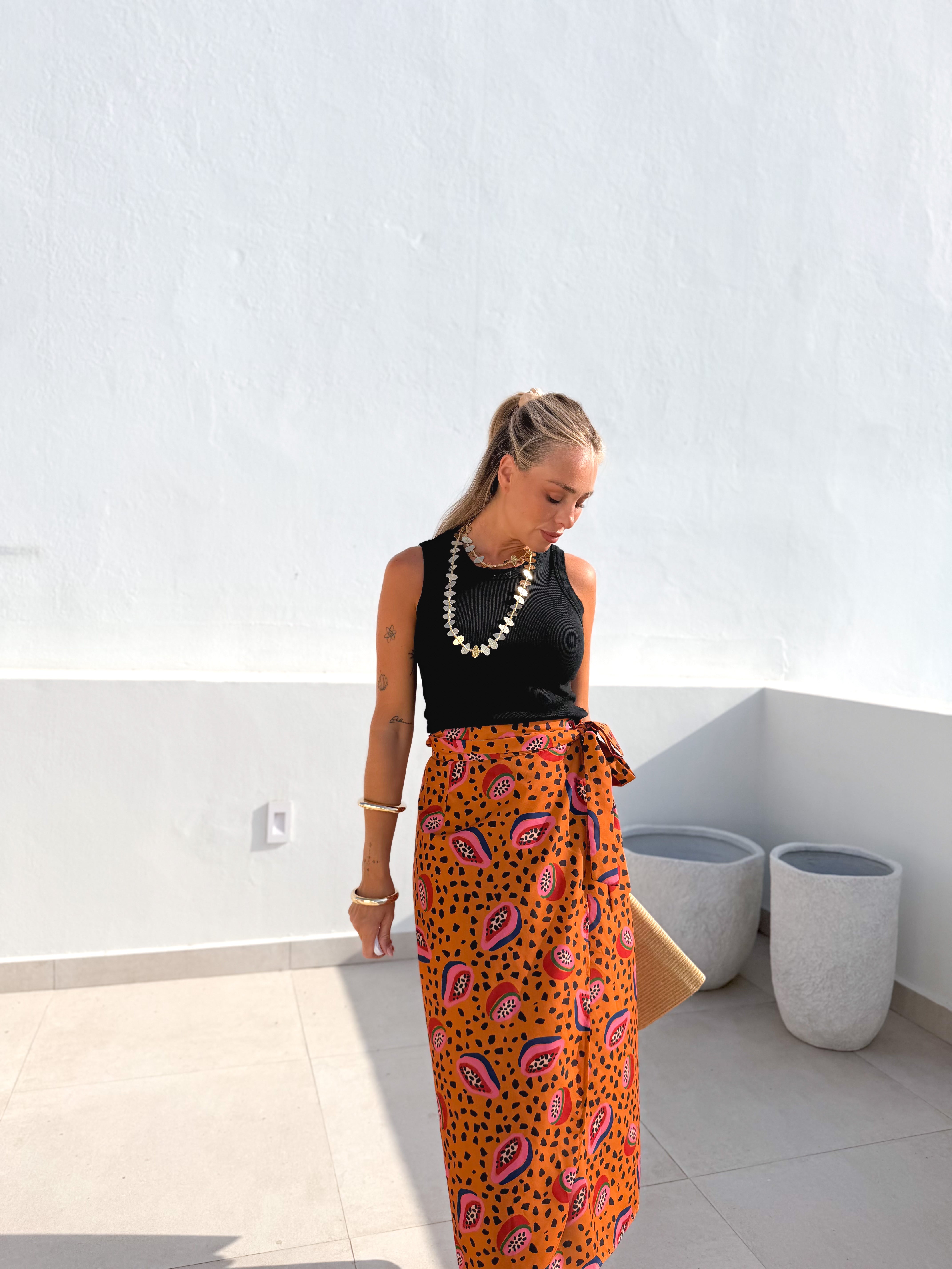 Falda pareo papaya