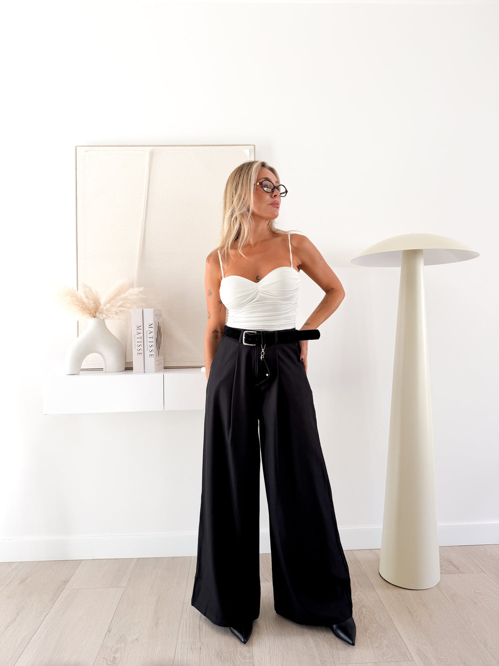 Pantalón pinza wide leg negro