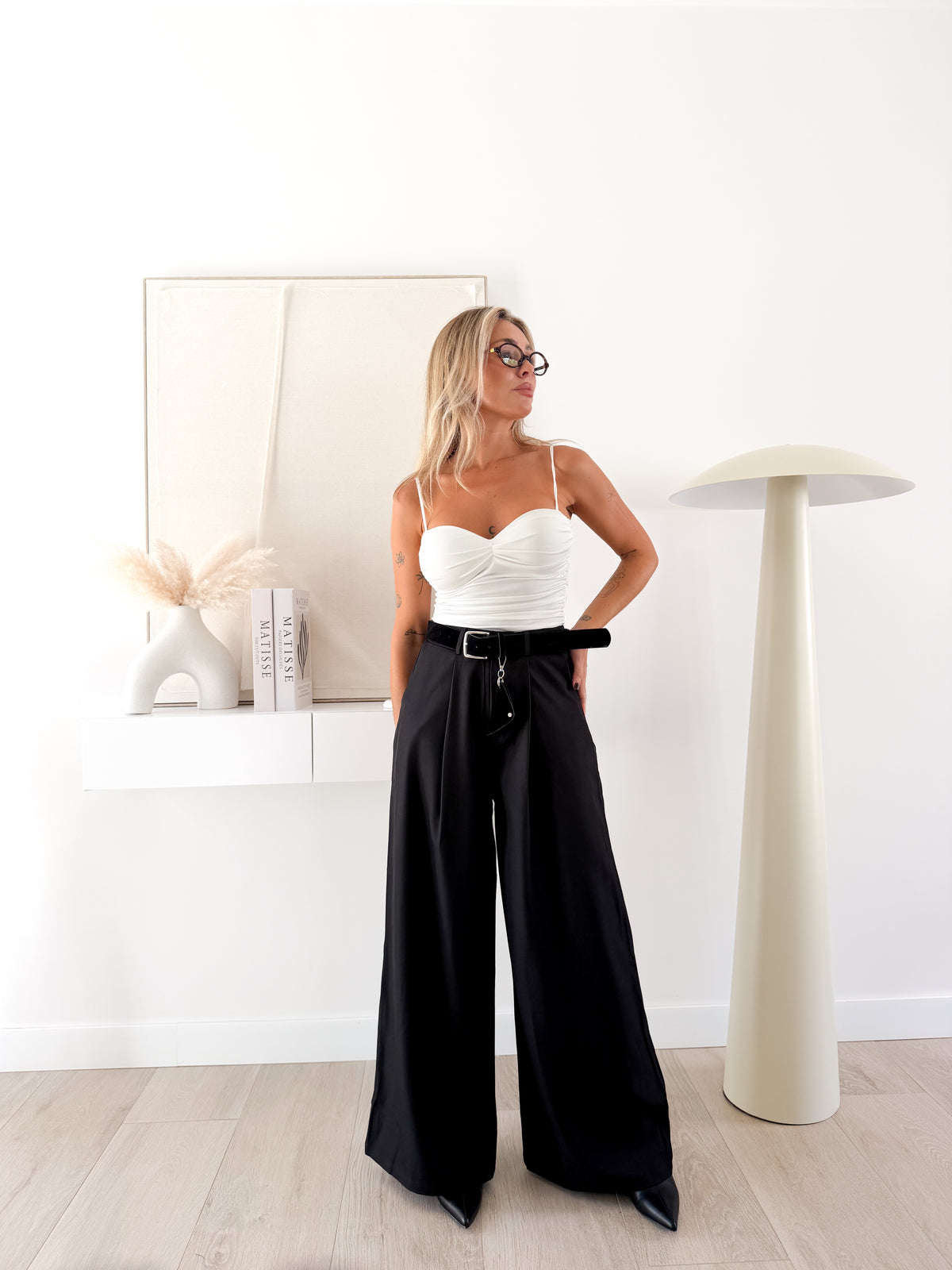 Pantalón pinza wide leg negro