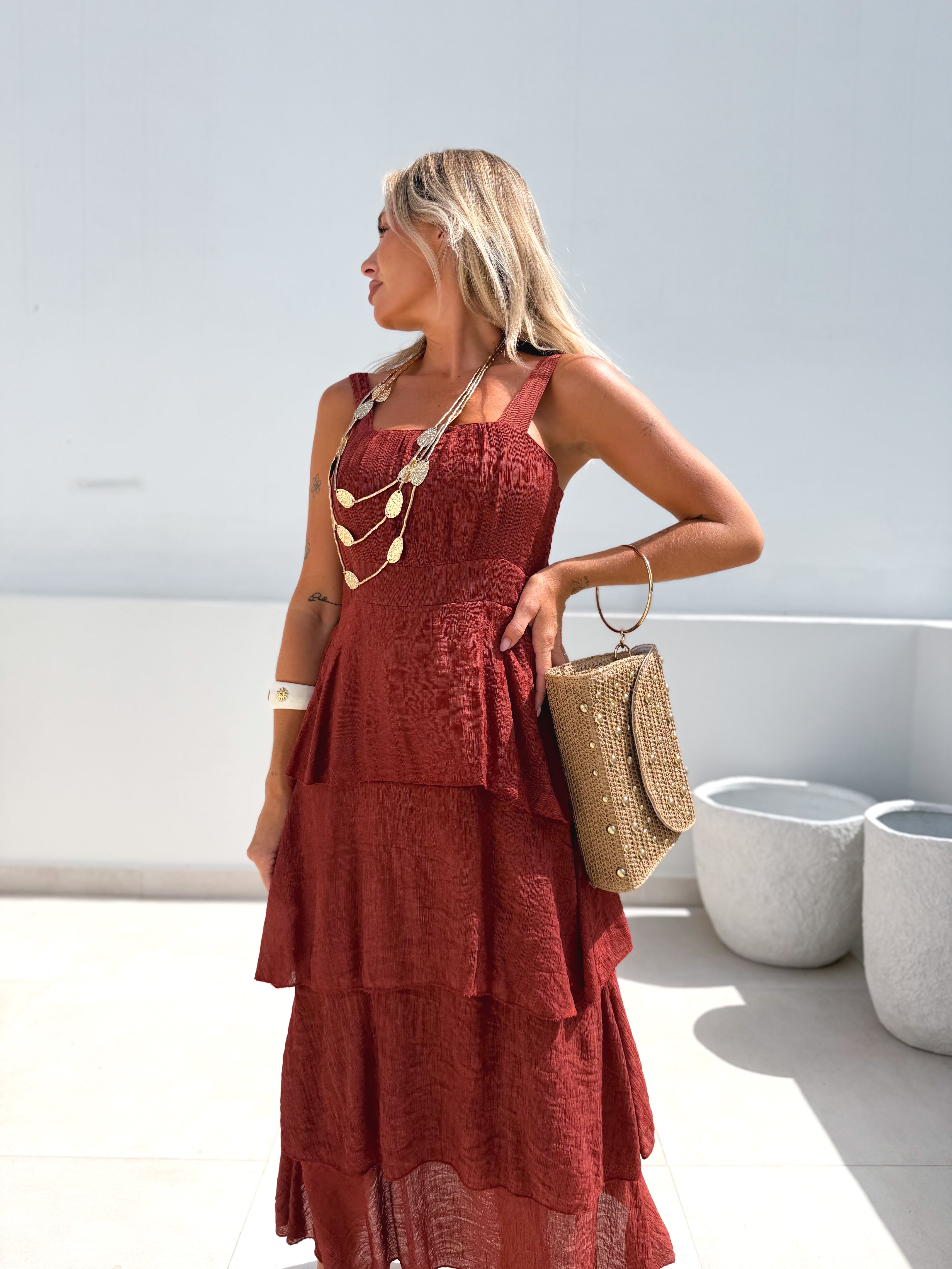 Vestido largo volantes Teja