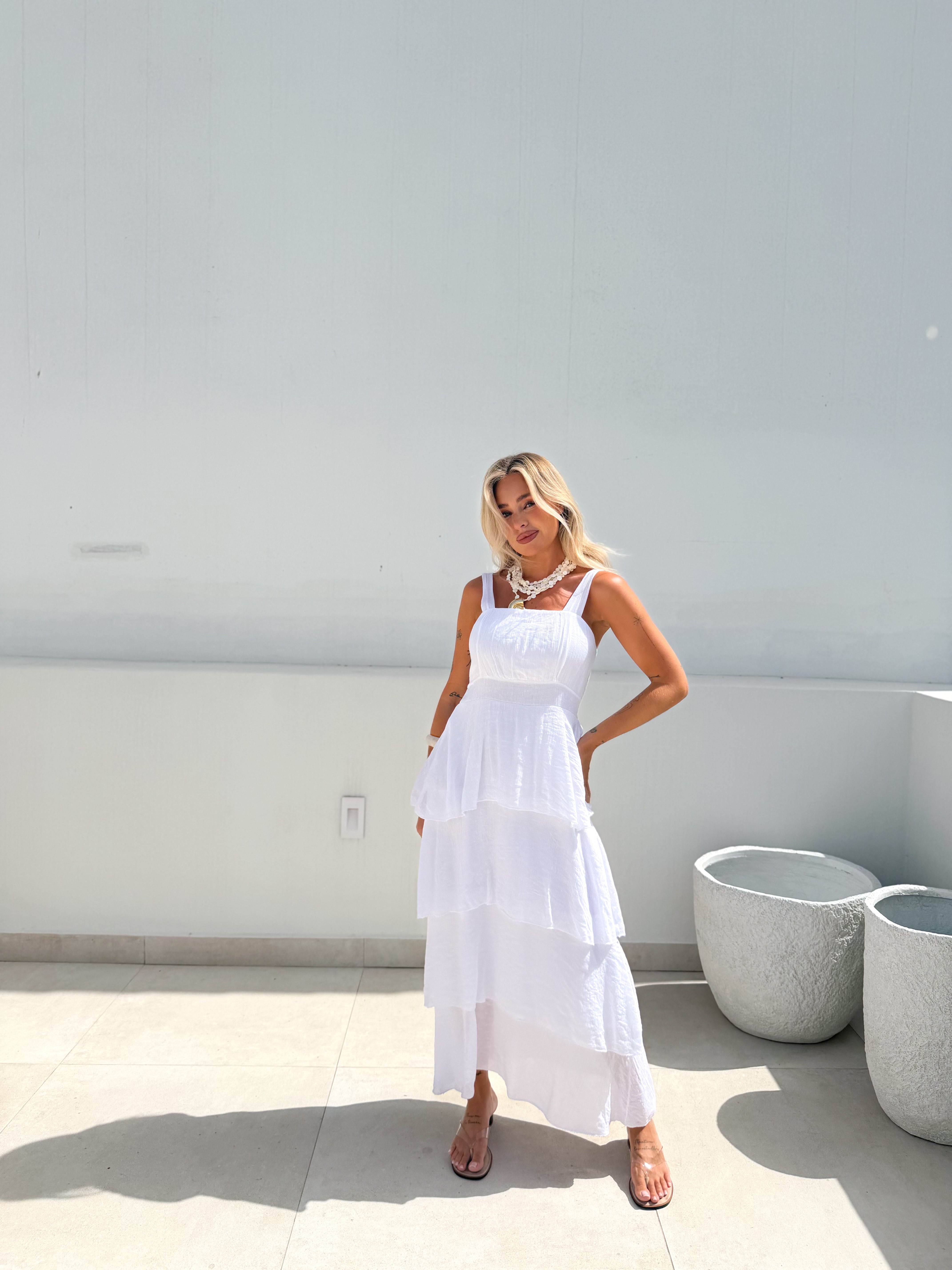 Vestido largo volantes blanco
