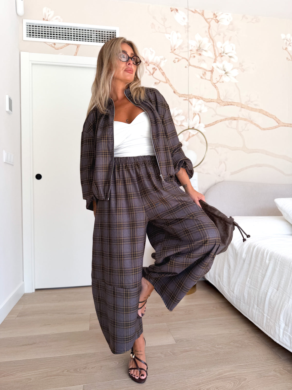 Pantalón barrel cuadros