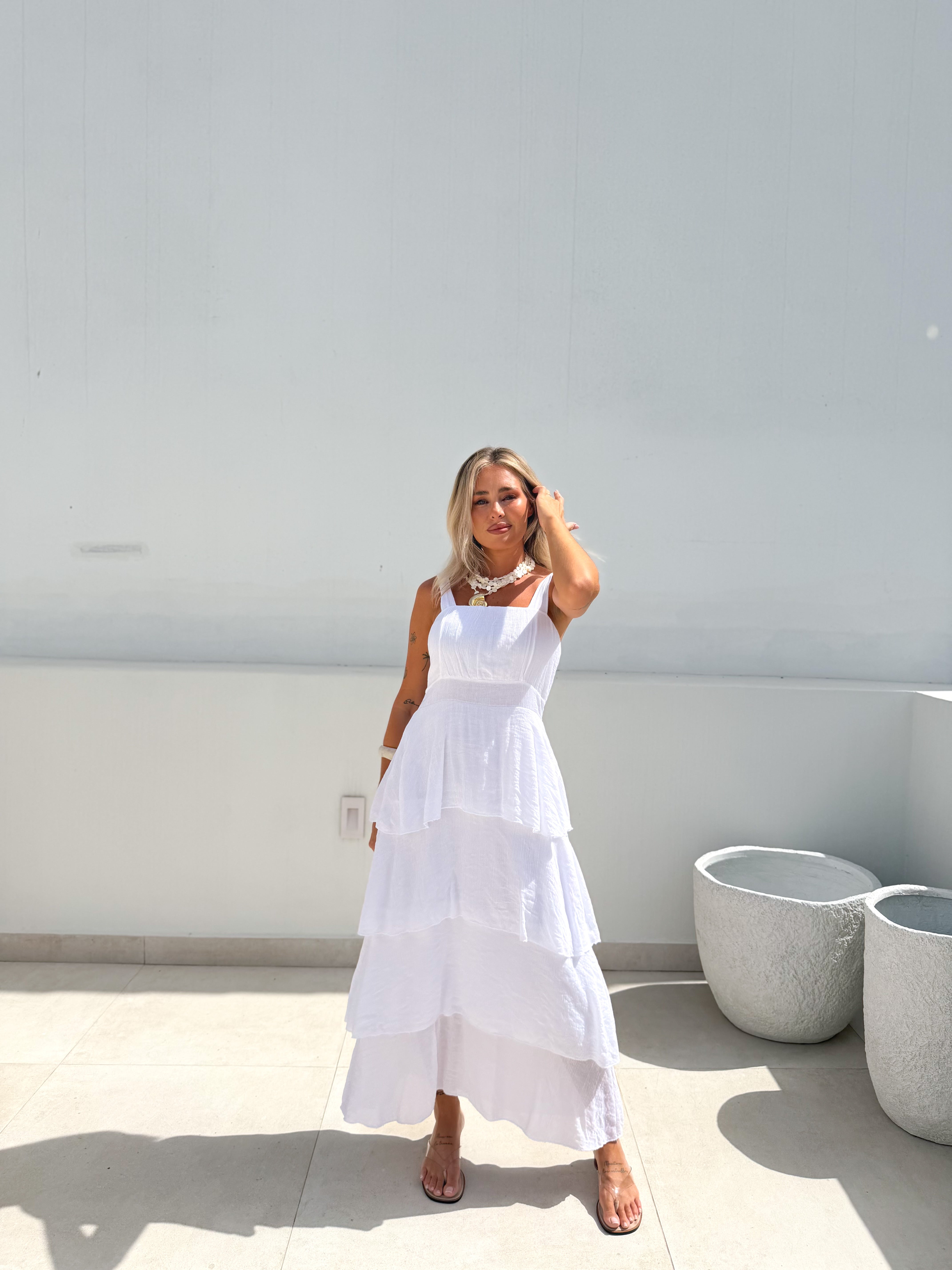 Vestido largo volantes blanco