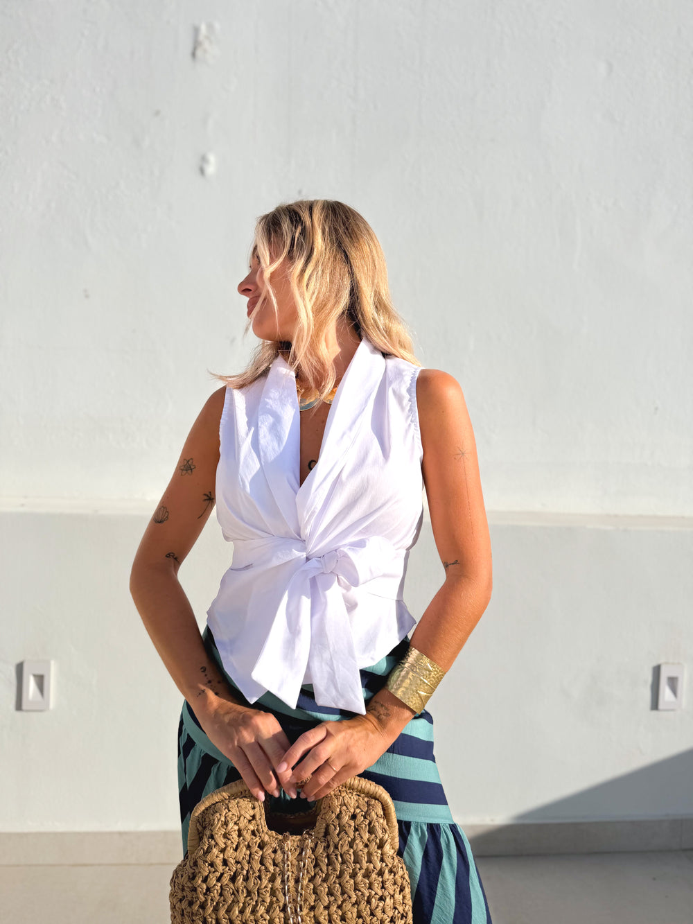 Camisa sin mangas anudada Blanca