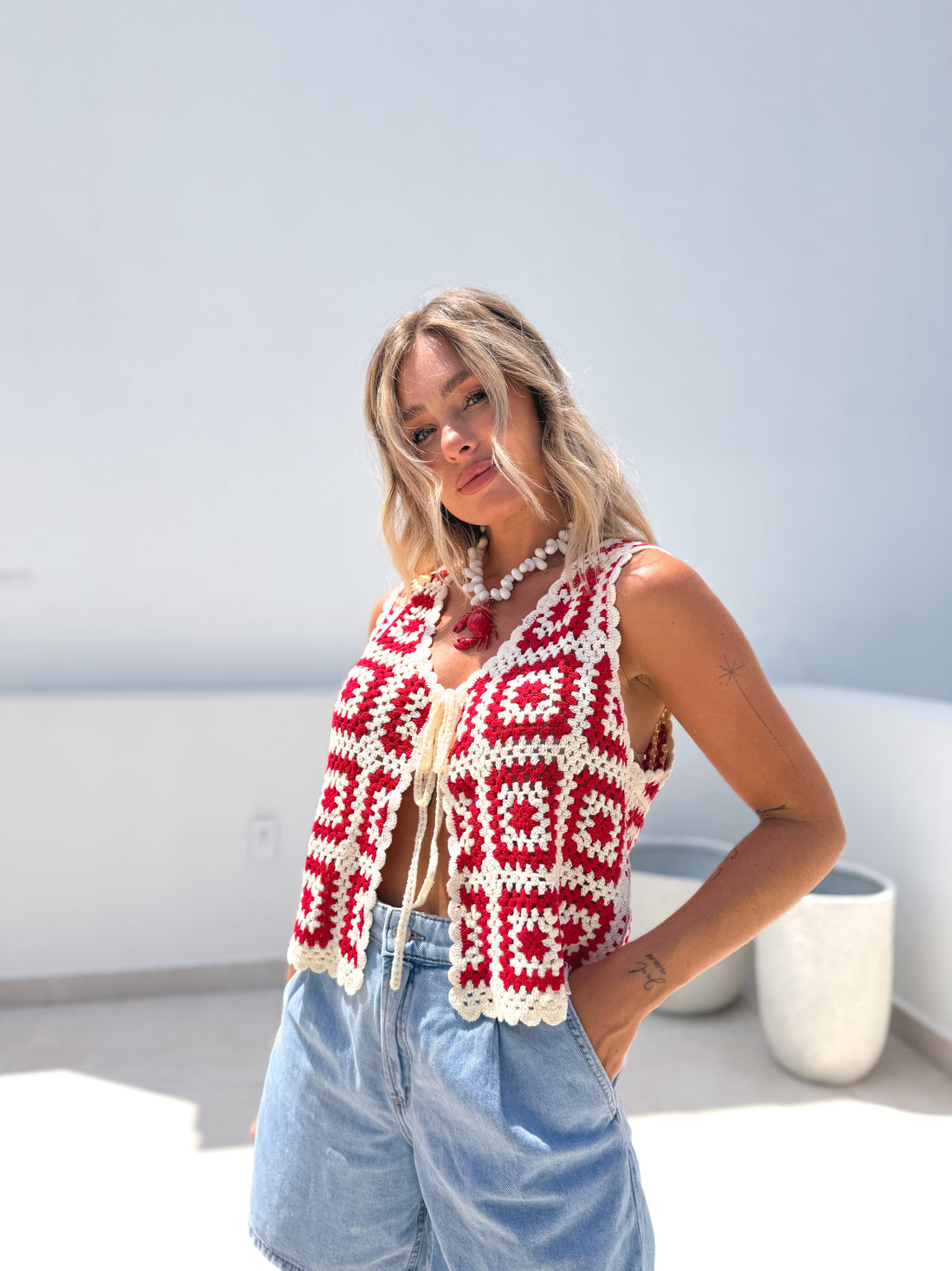 Chaleco crochet rojo