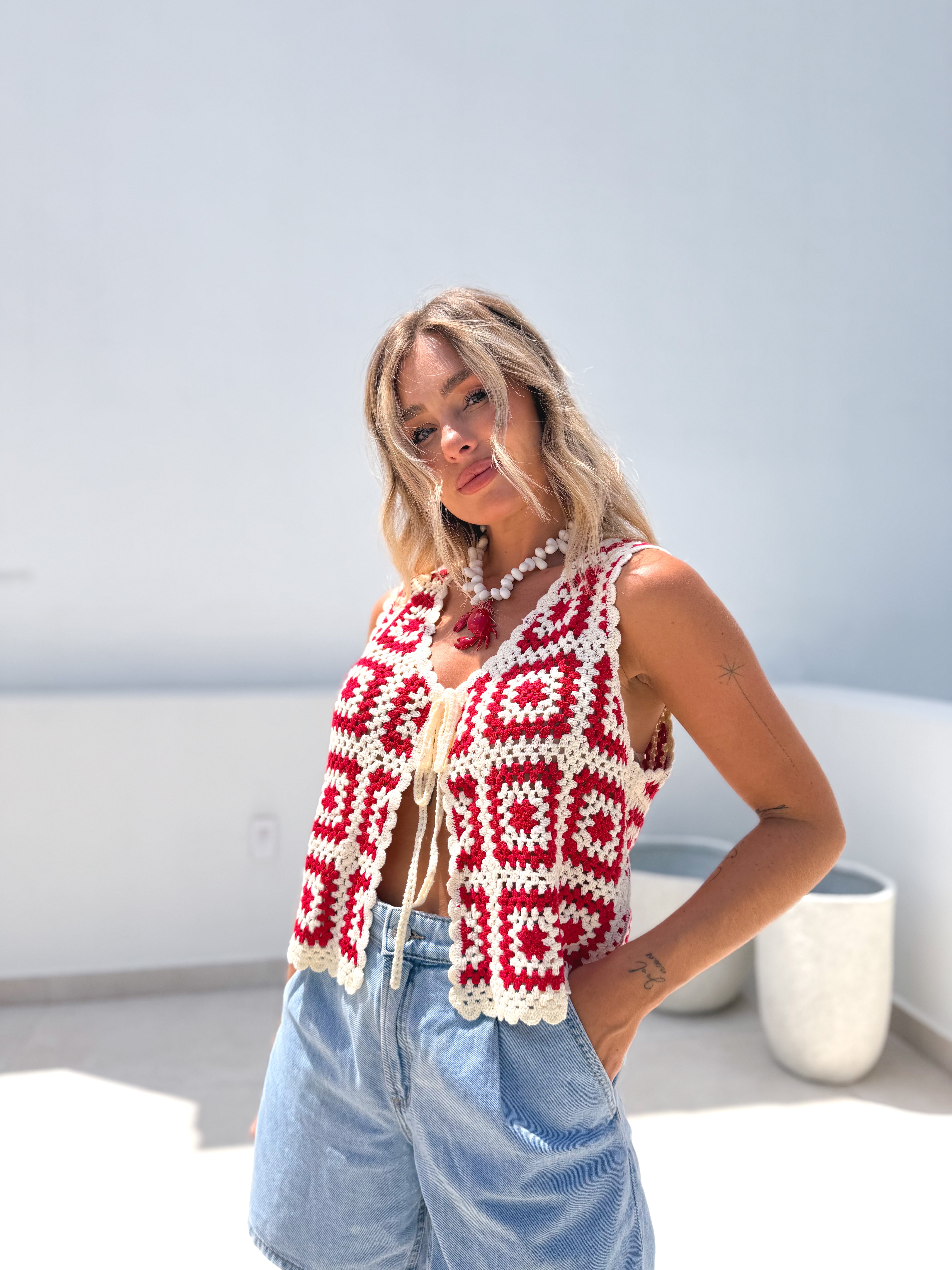 Chaleco crochet rojo