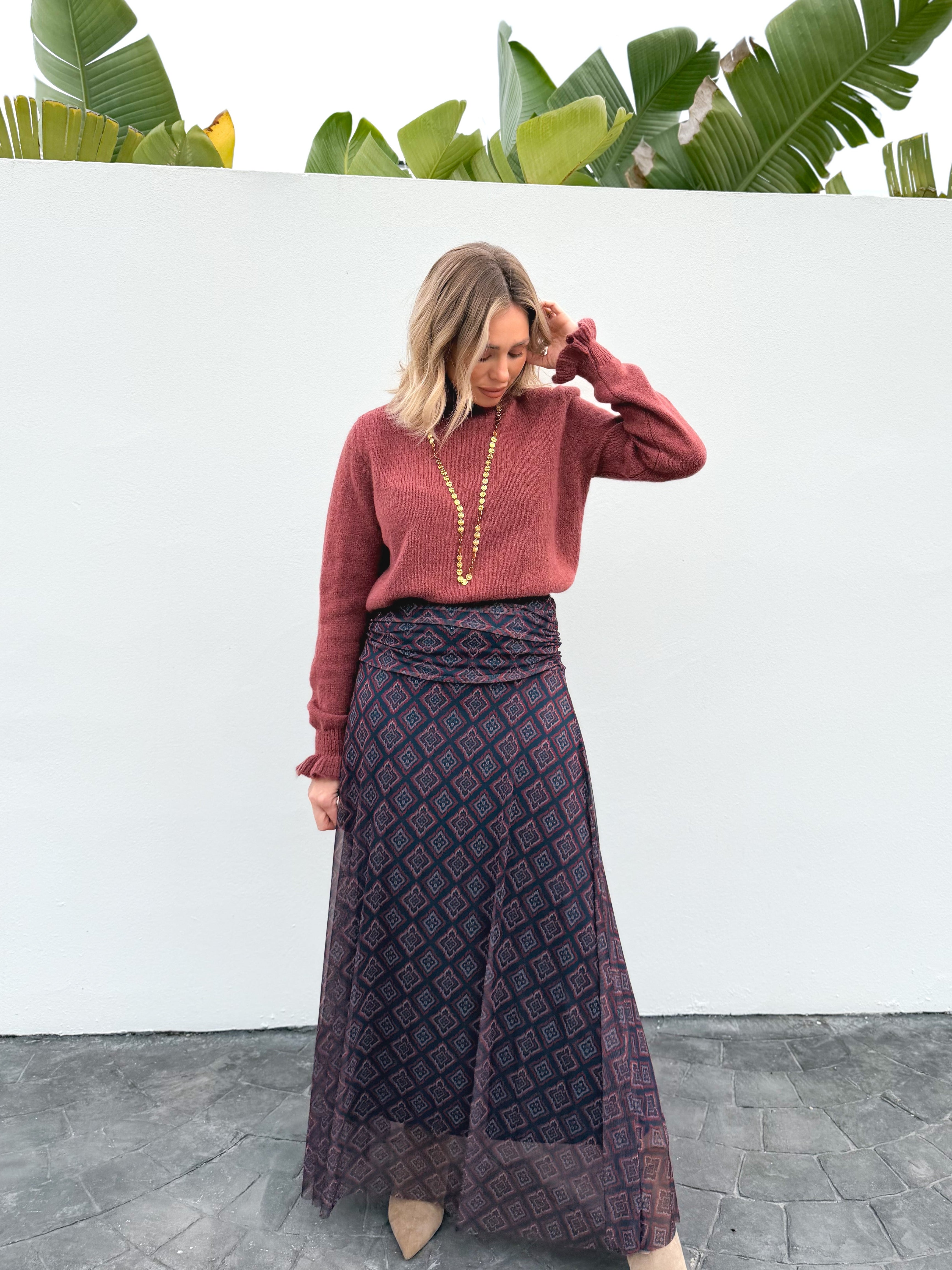 Falda larga gasa estampado multi