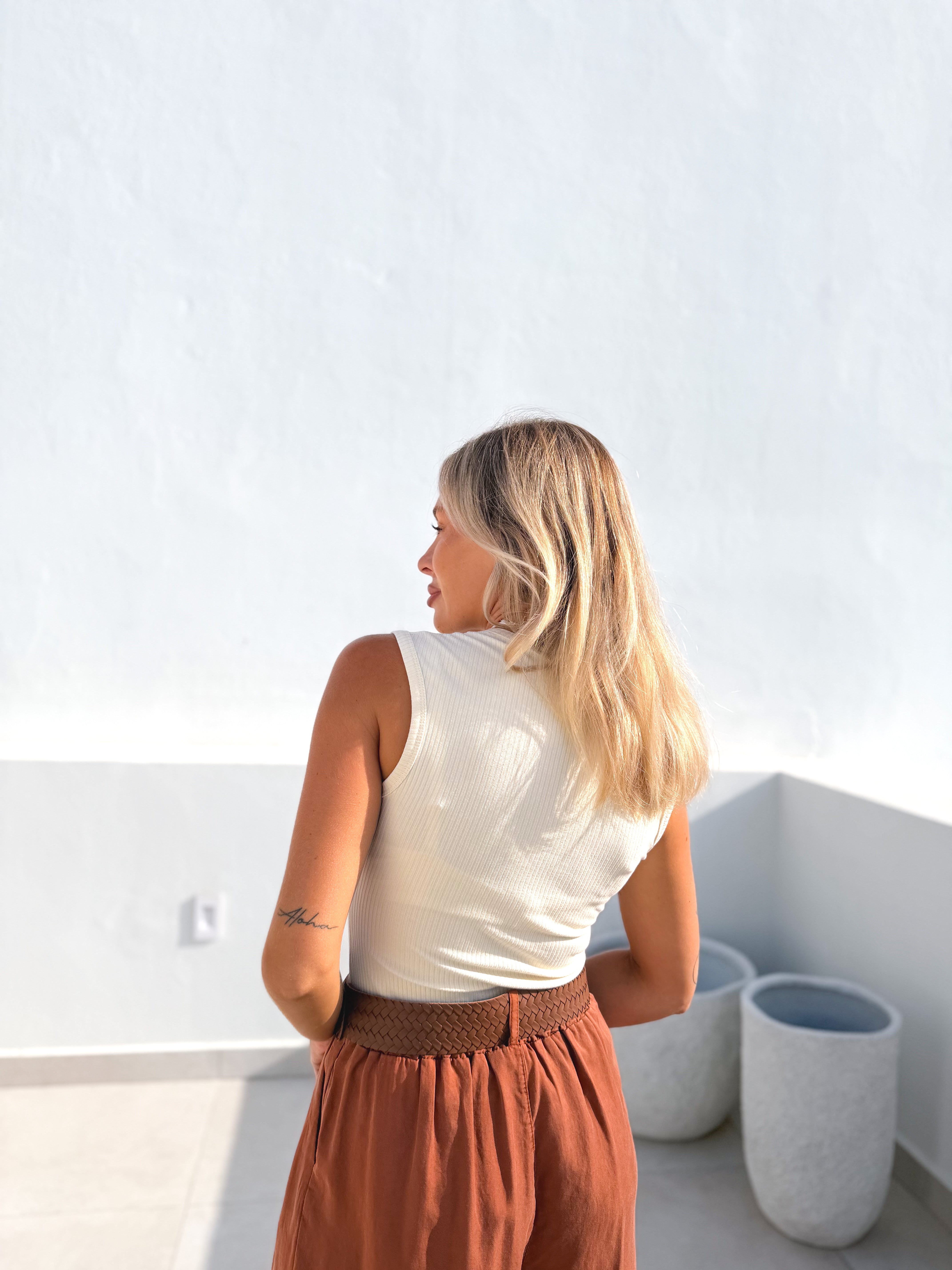 Camiseta sisa canalé beige