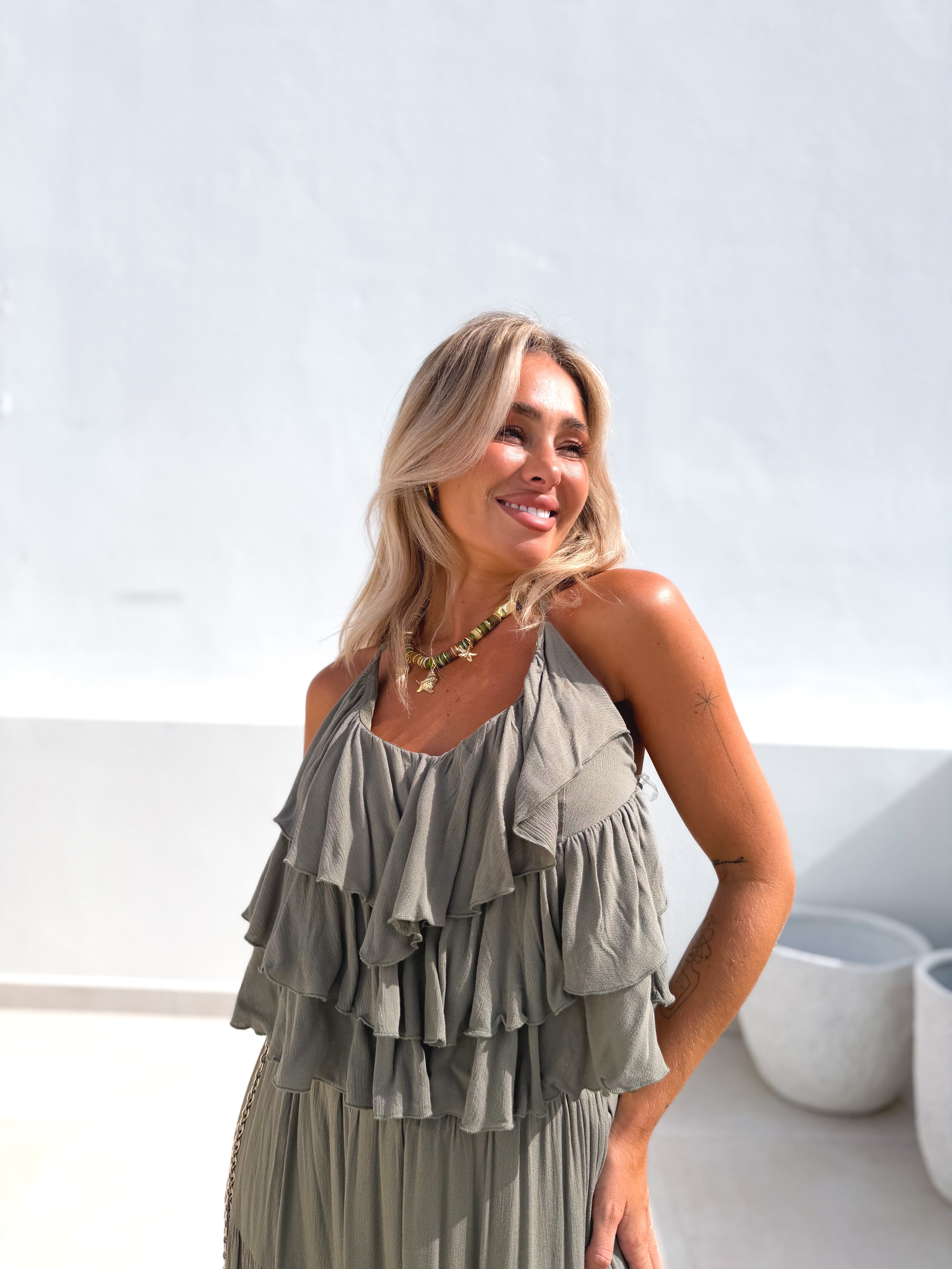 Top halter volantes verde