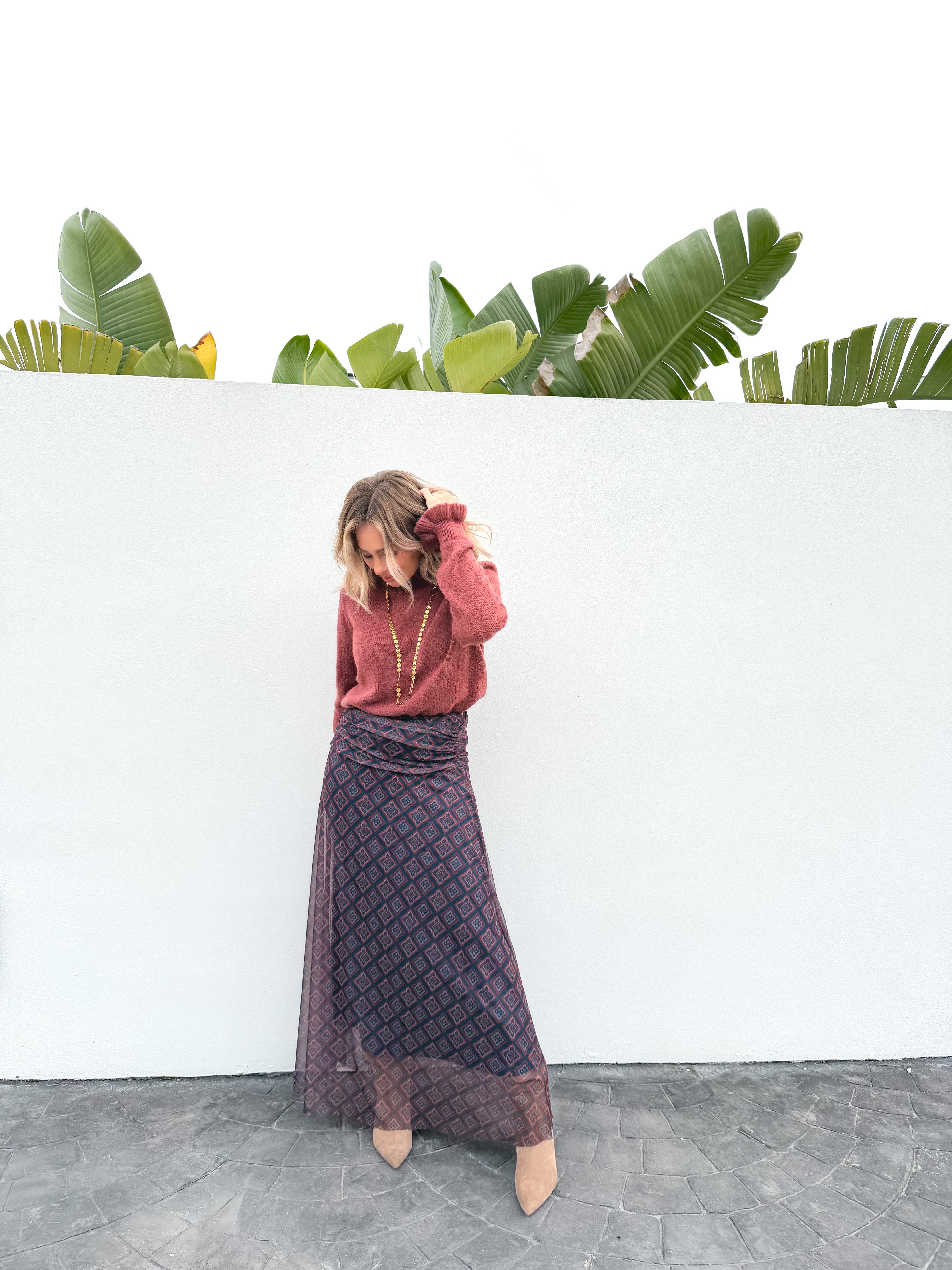 Falda larga gasa estampado multi