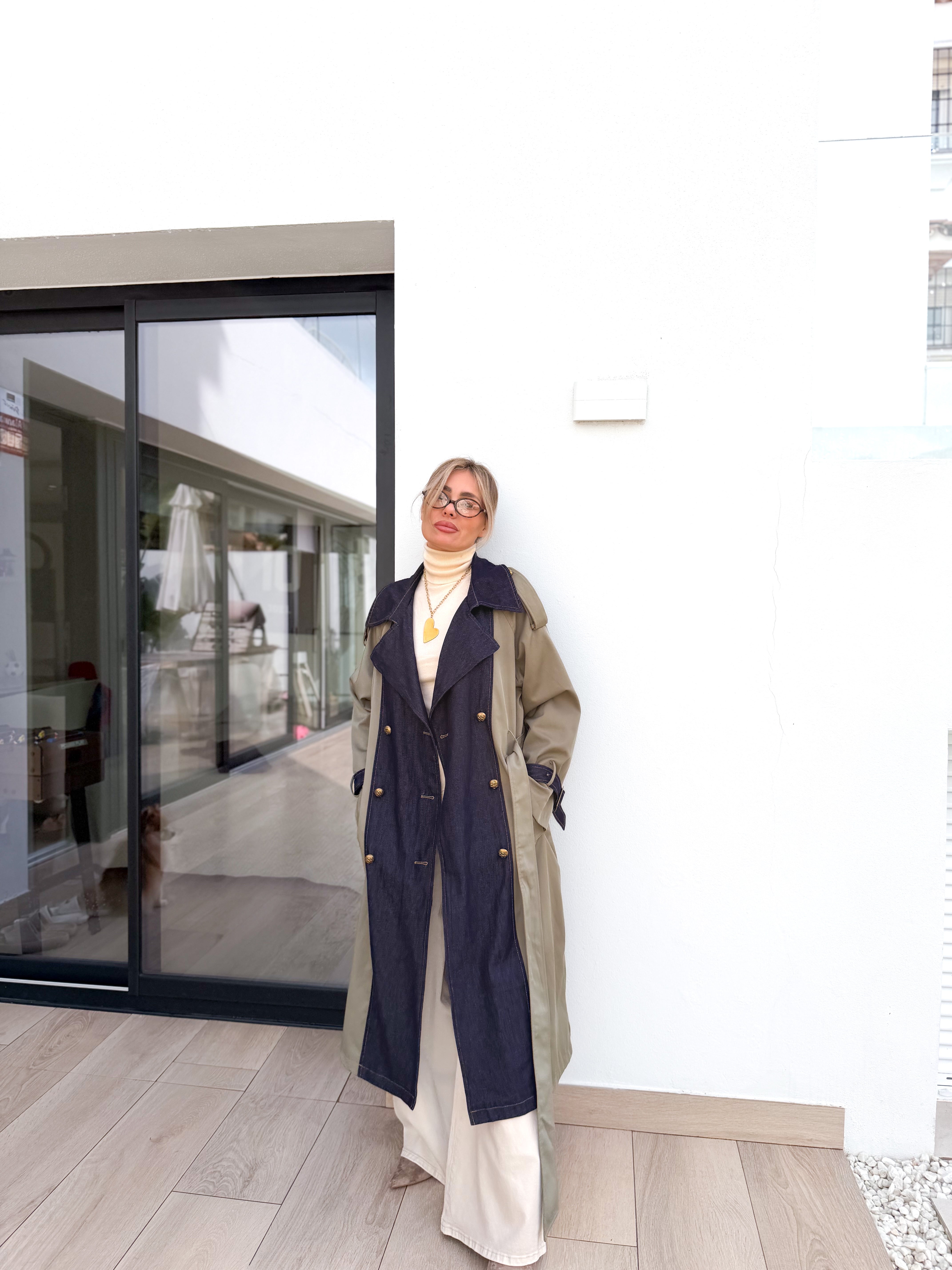 Gabardina combinada denim/kaki