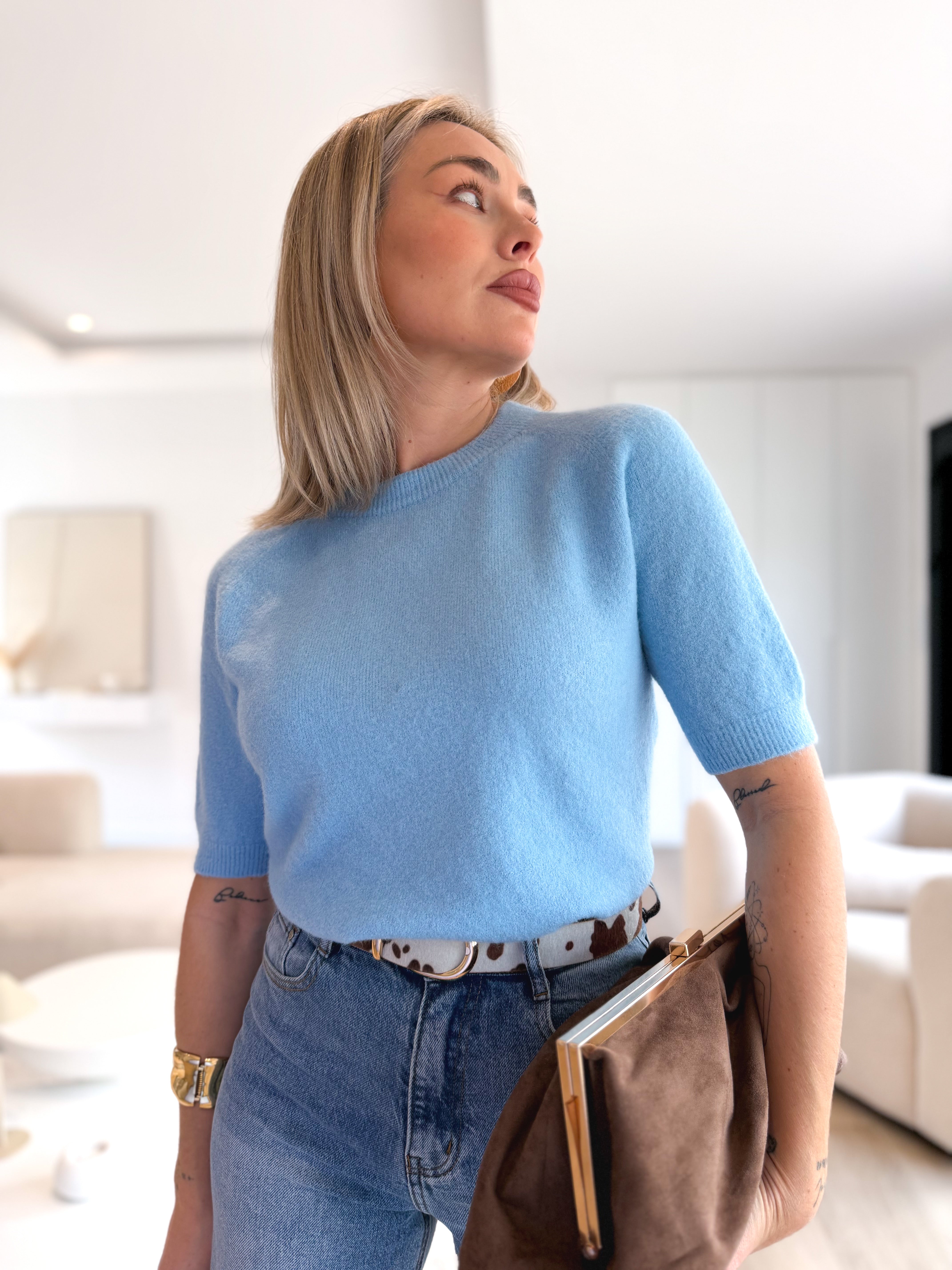 Jersey punto sin mangas celeste