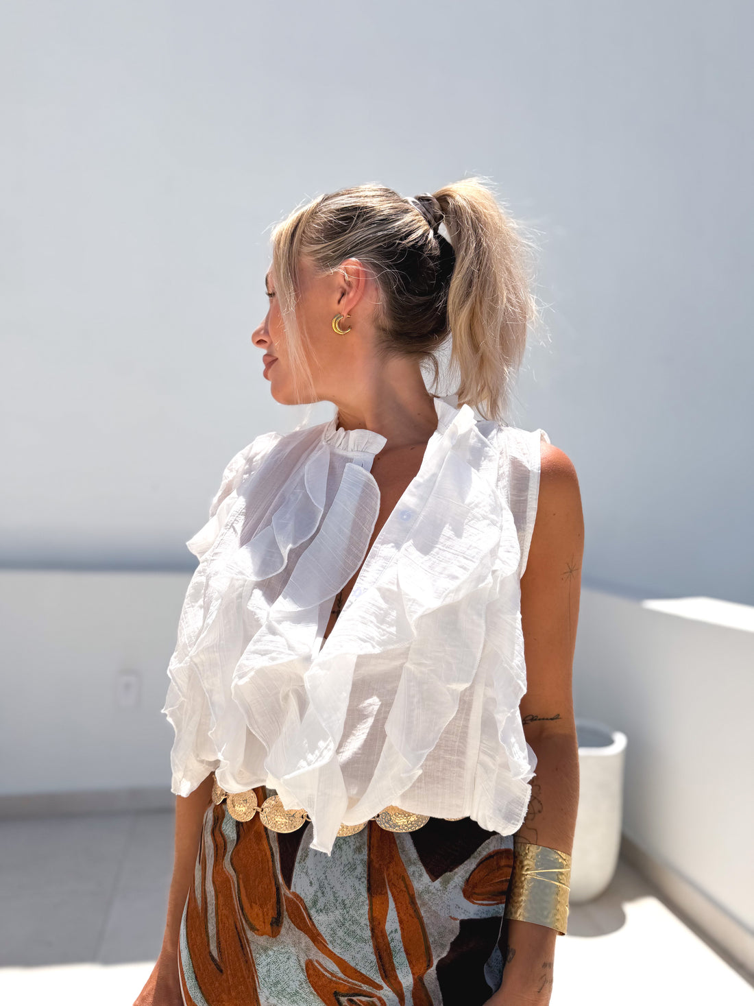 Blusa volantes beige