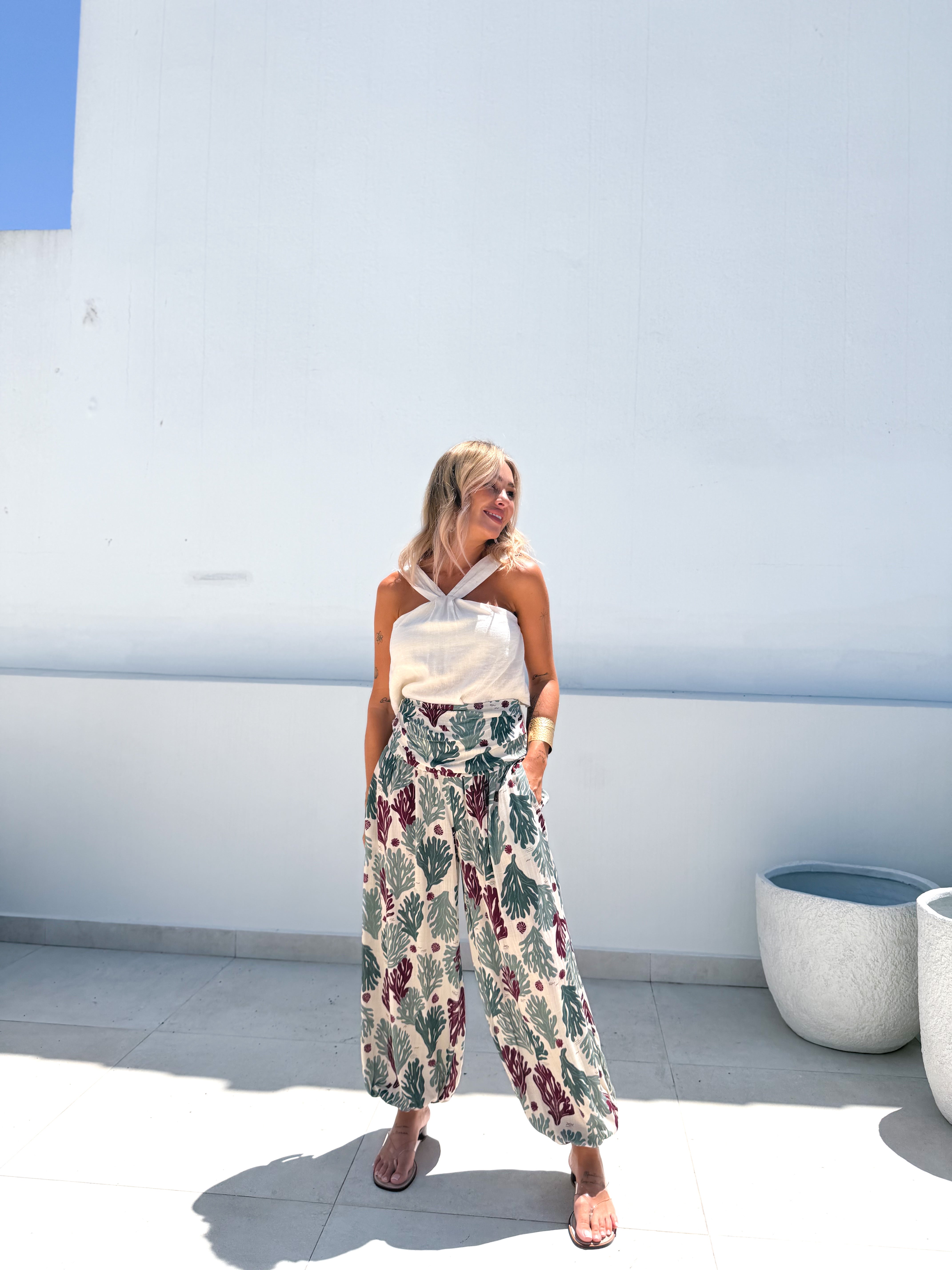 Pantalón bombacho coral agua