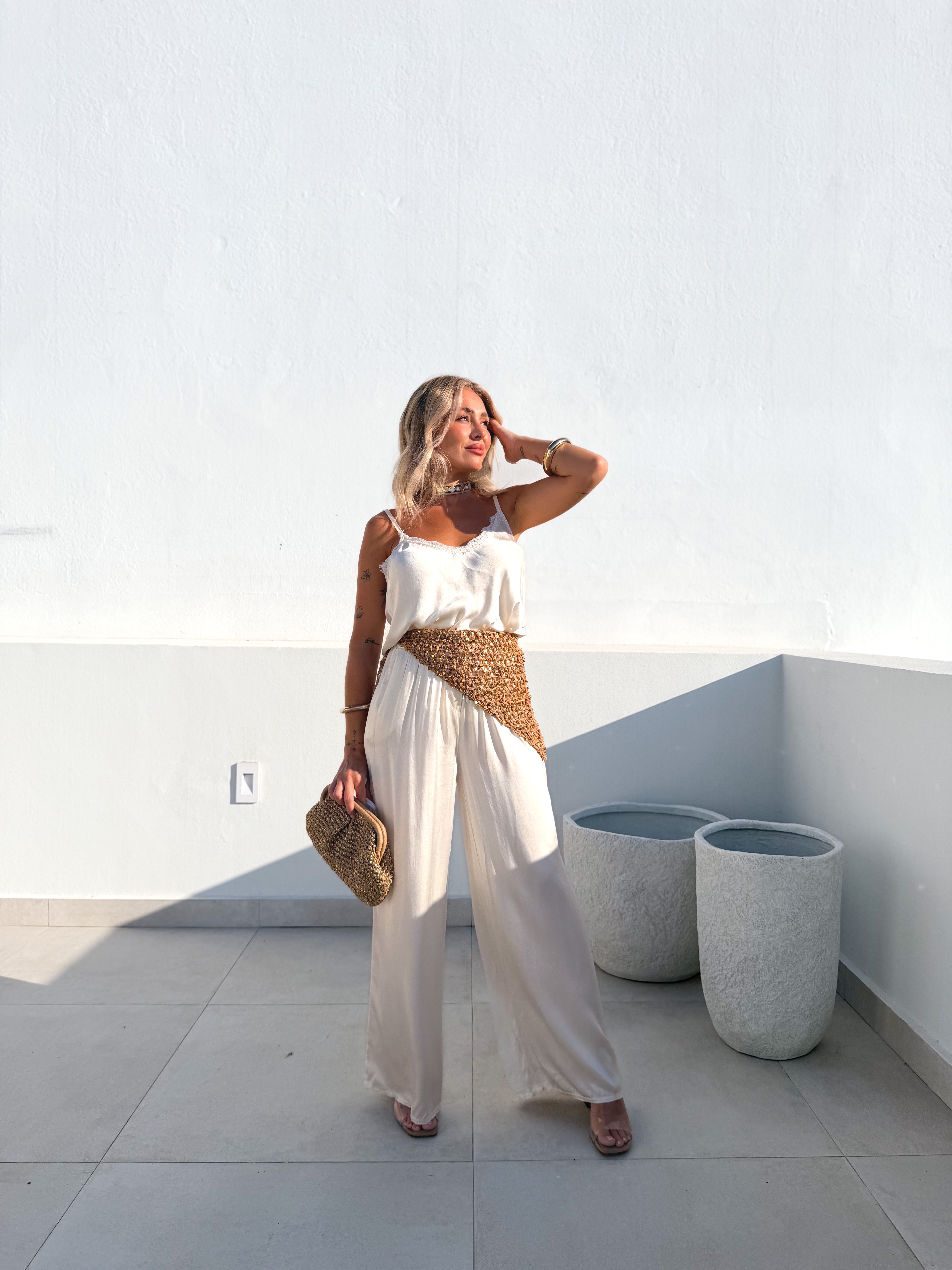 Pantalón satinado blanco