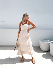 Vestido largo volantes Beige
