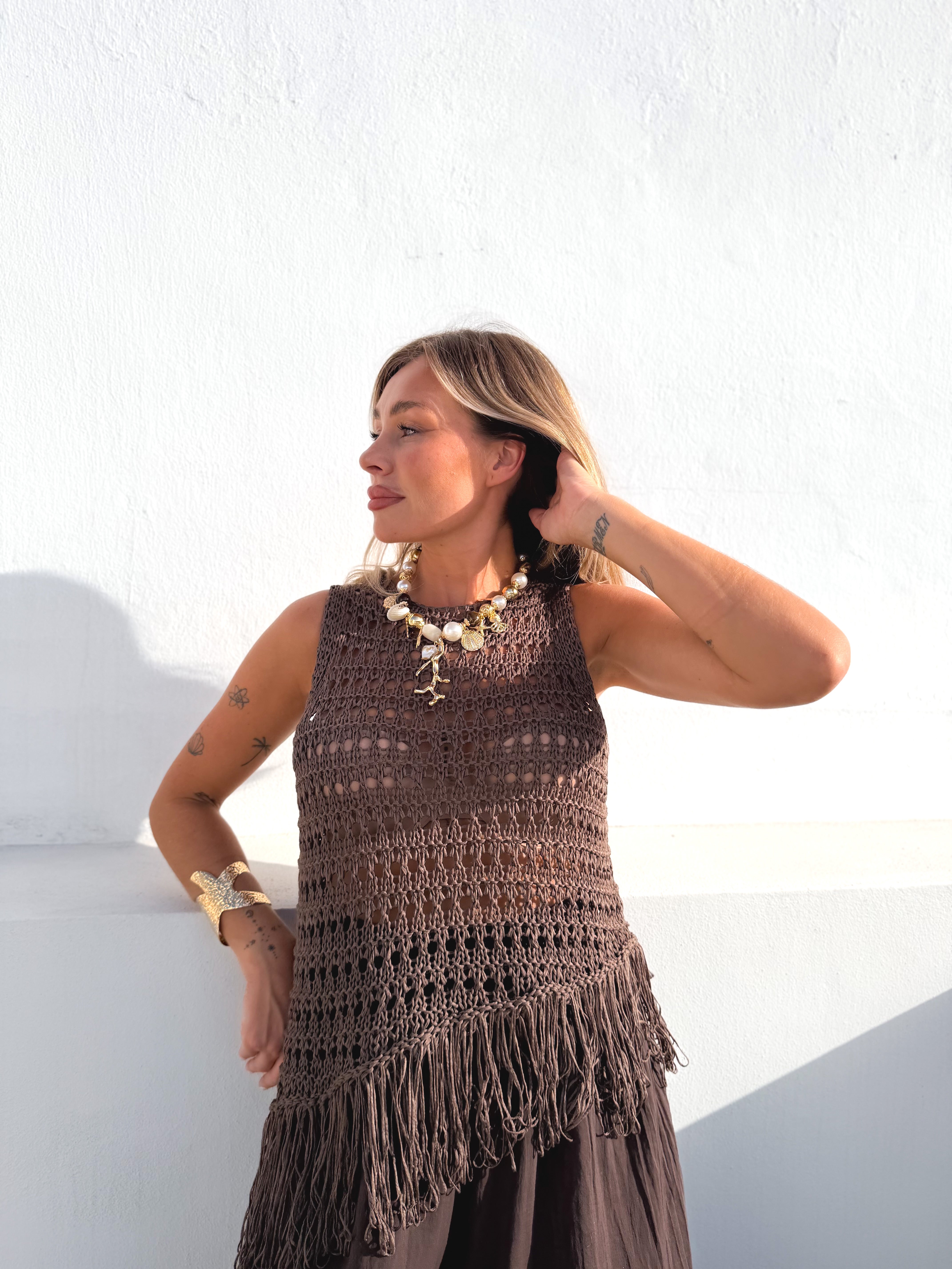 Top crochet combinado choco