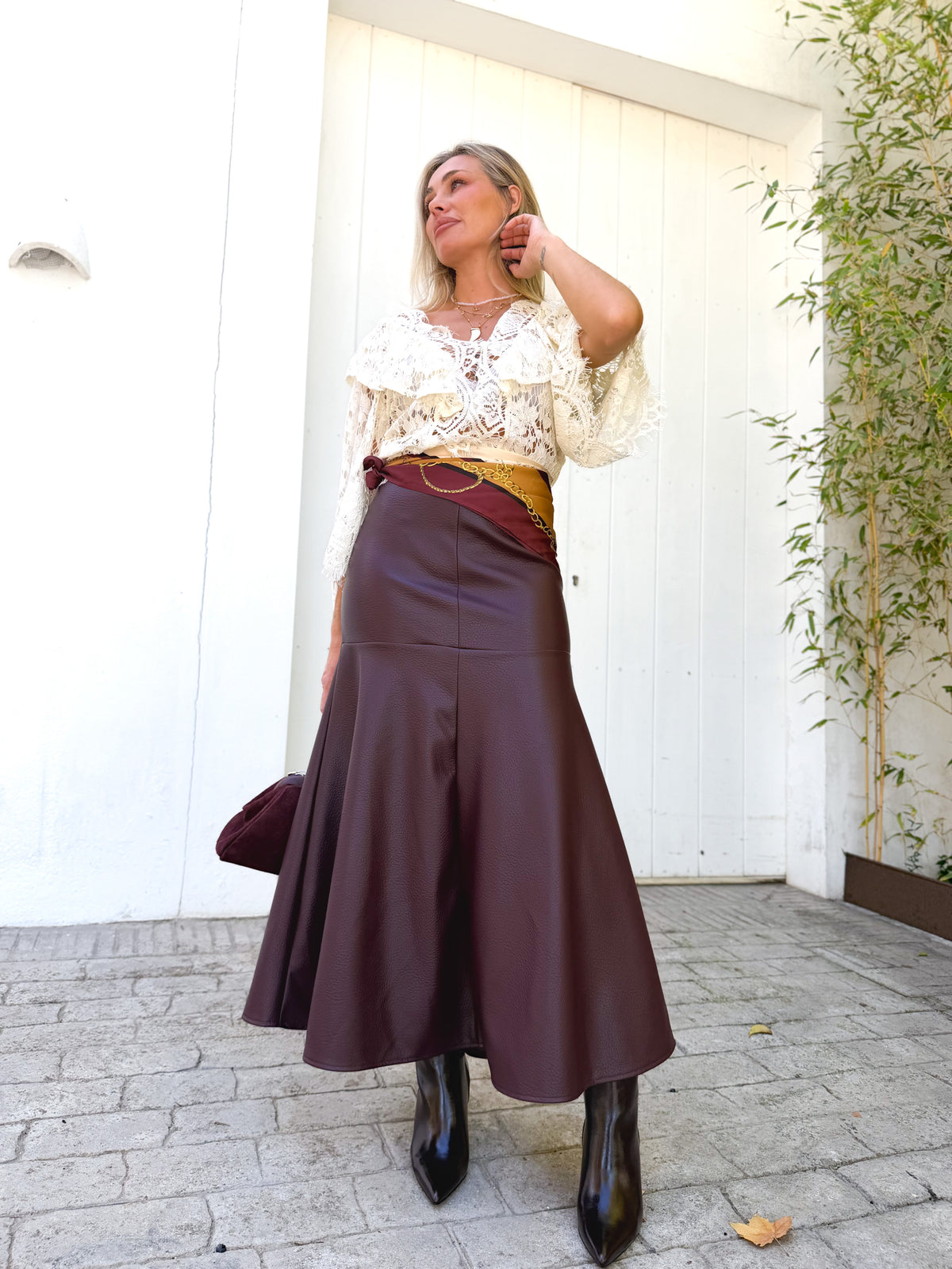 Falda polipiel doble capa Burdeos