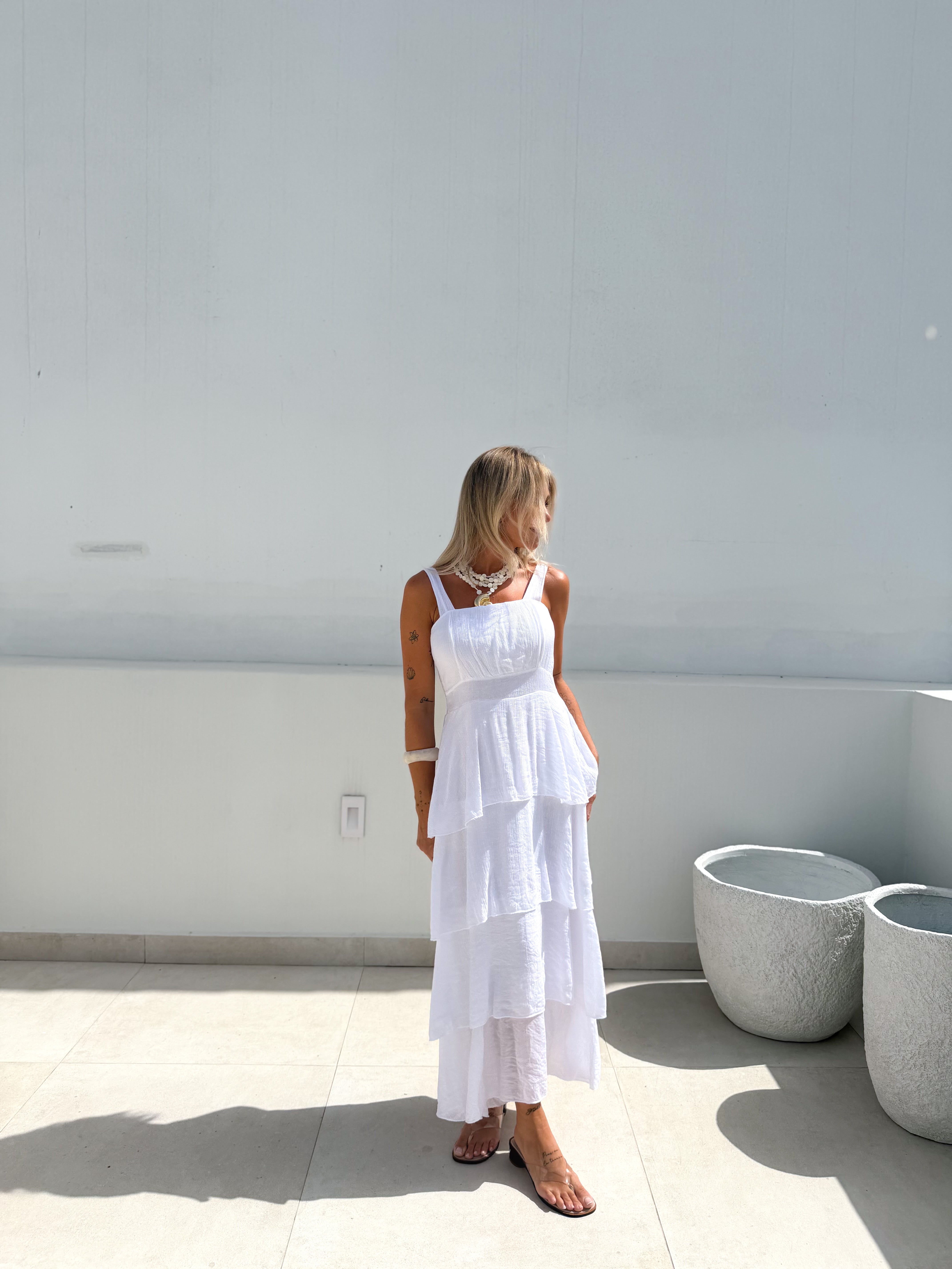 Vestido largo volantes blanco