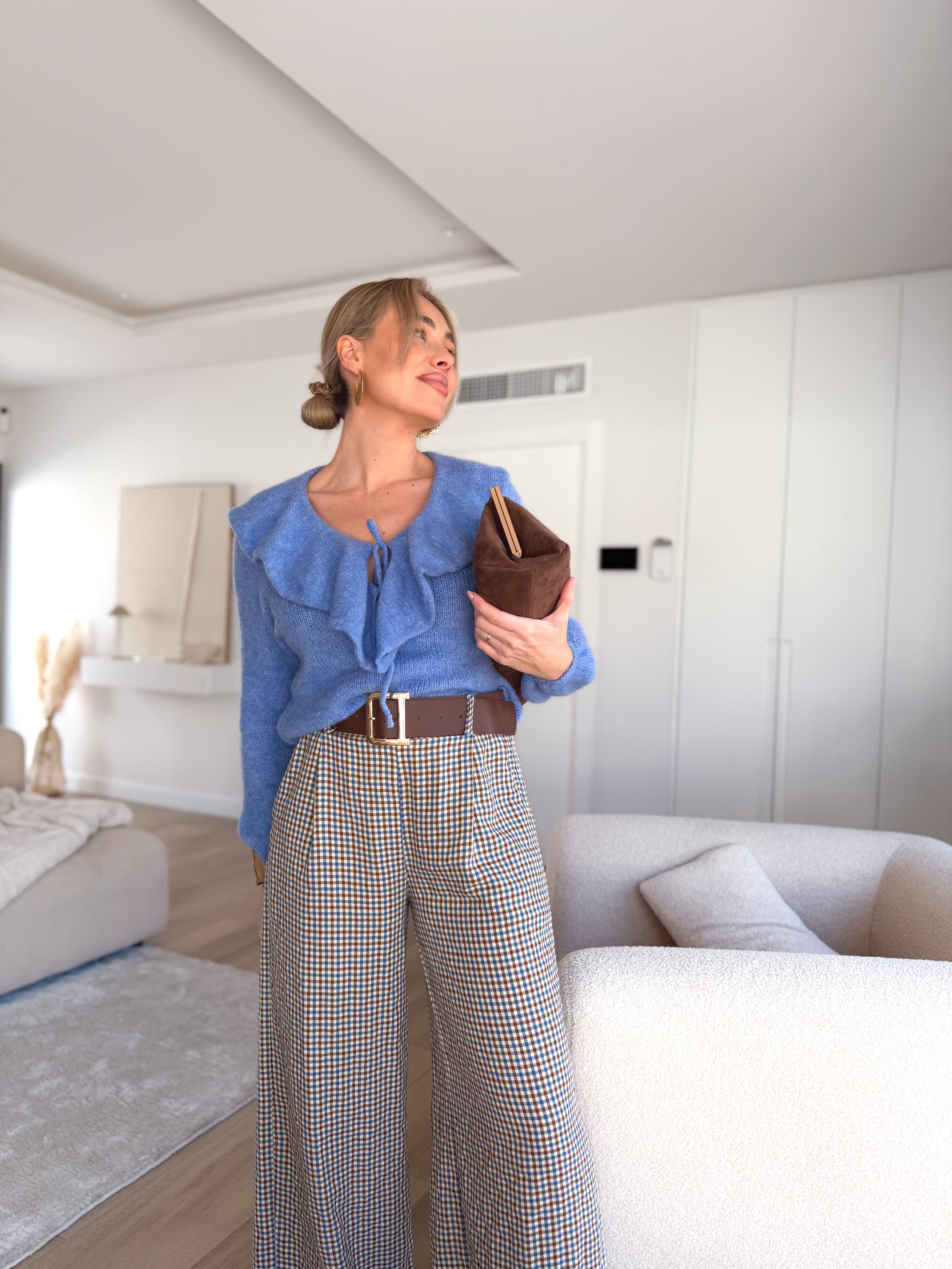 Pantalón combinado cuadros azul