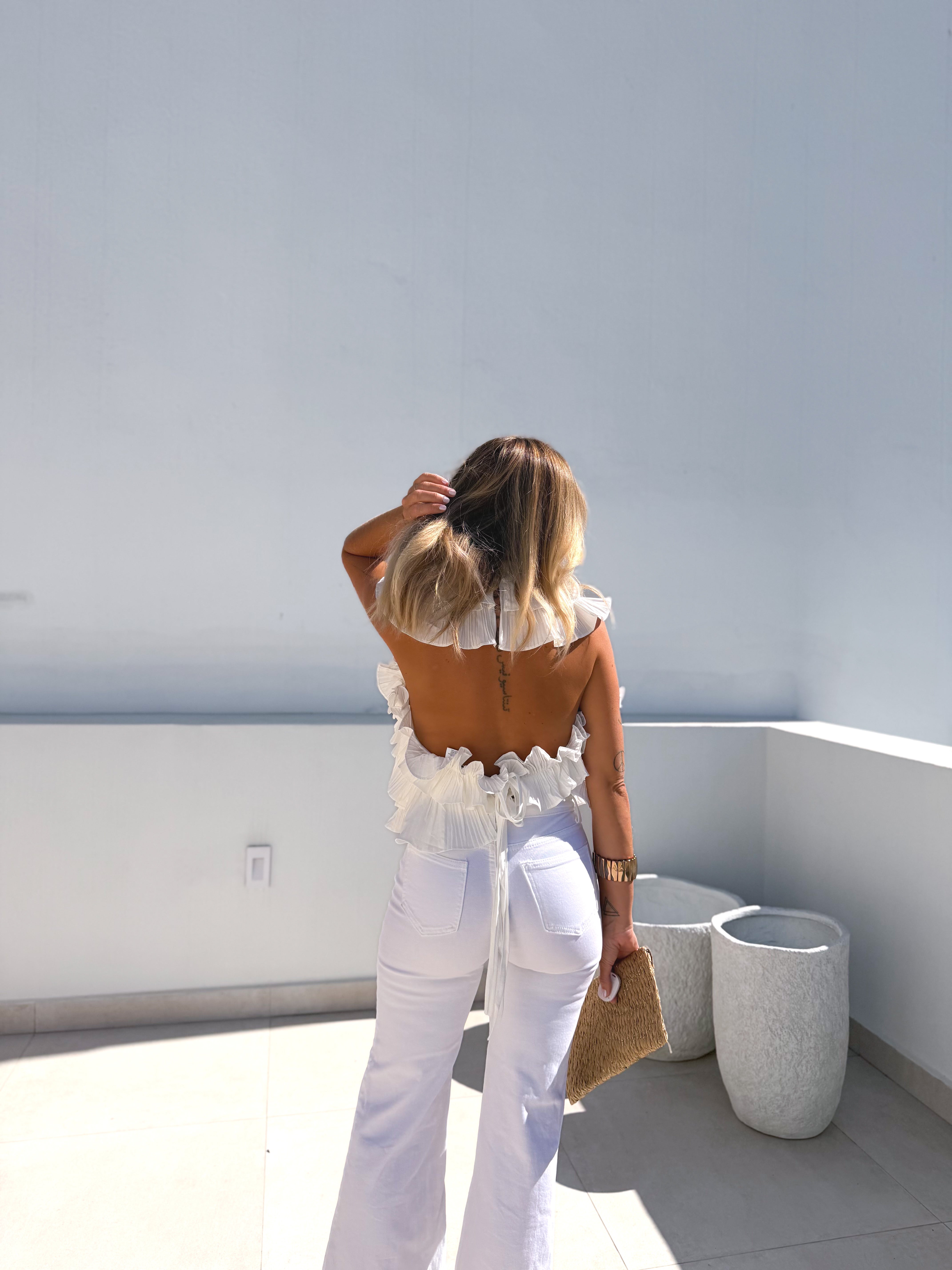 Pantalón denim flare blanco