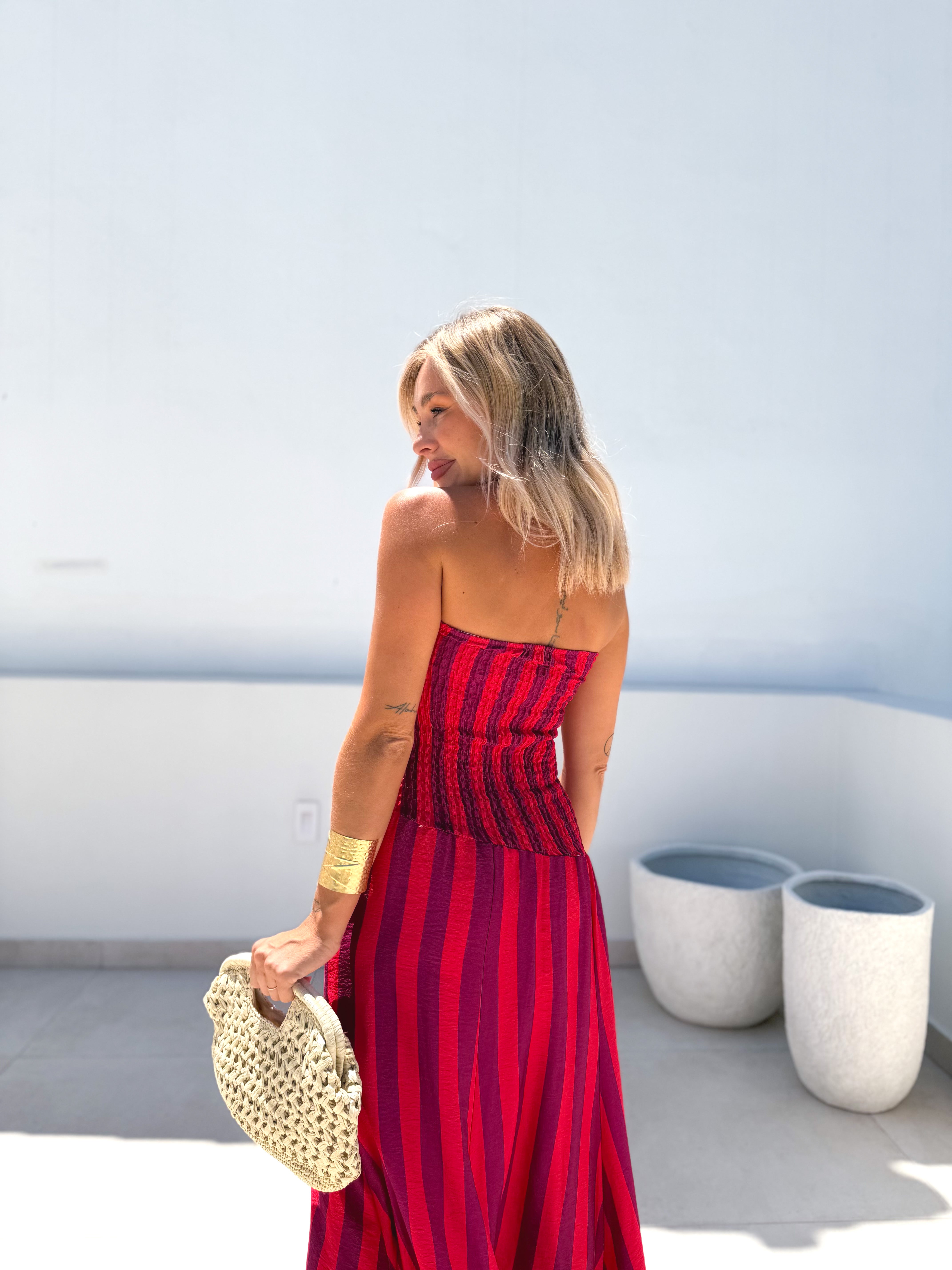 Vestido Nudo rayas Rosa/Morado