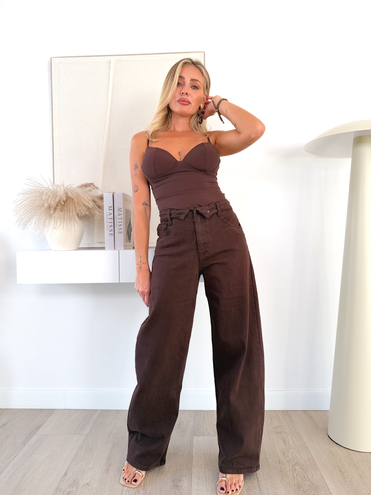 Denim Cintura doblada Marrón