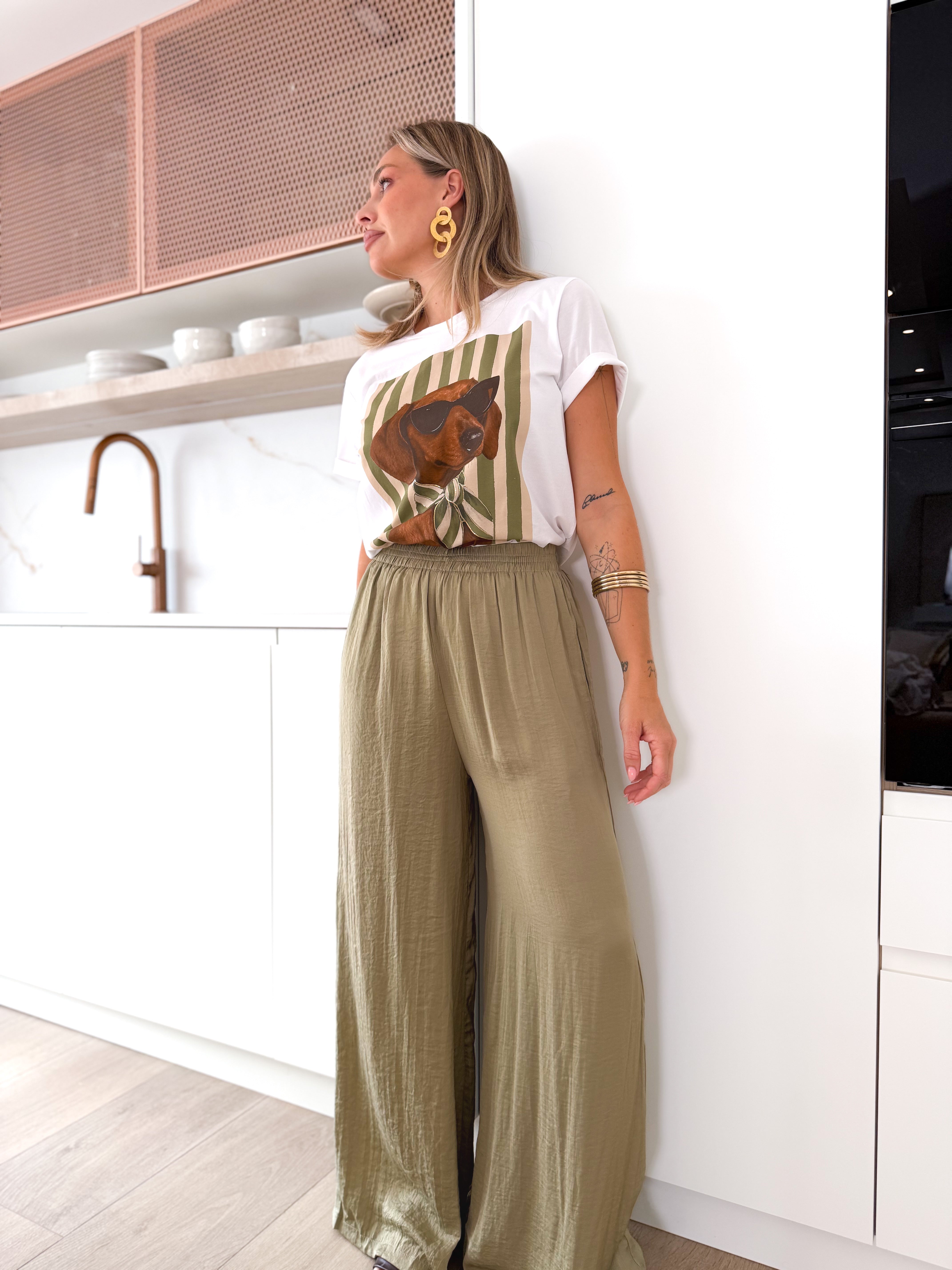 Pantalón fluido wide leg verde