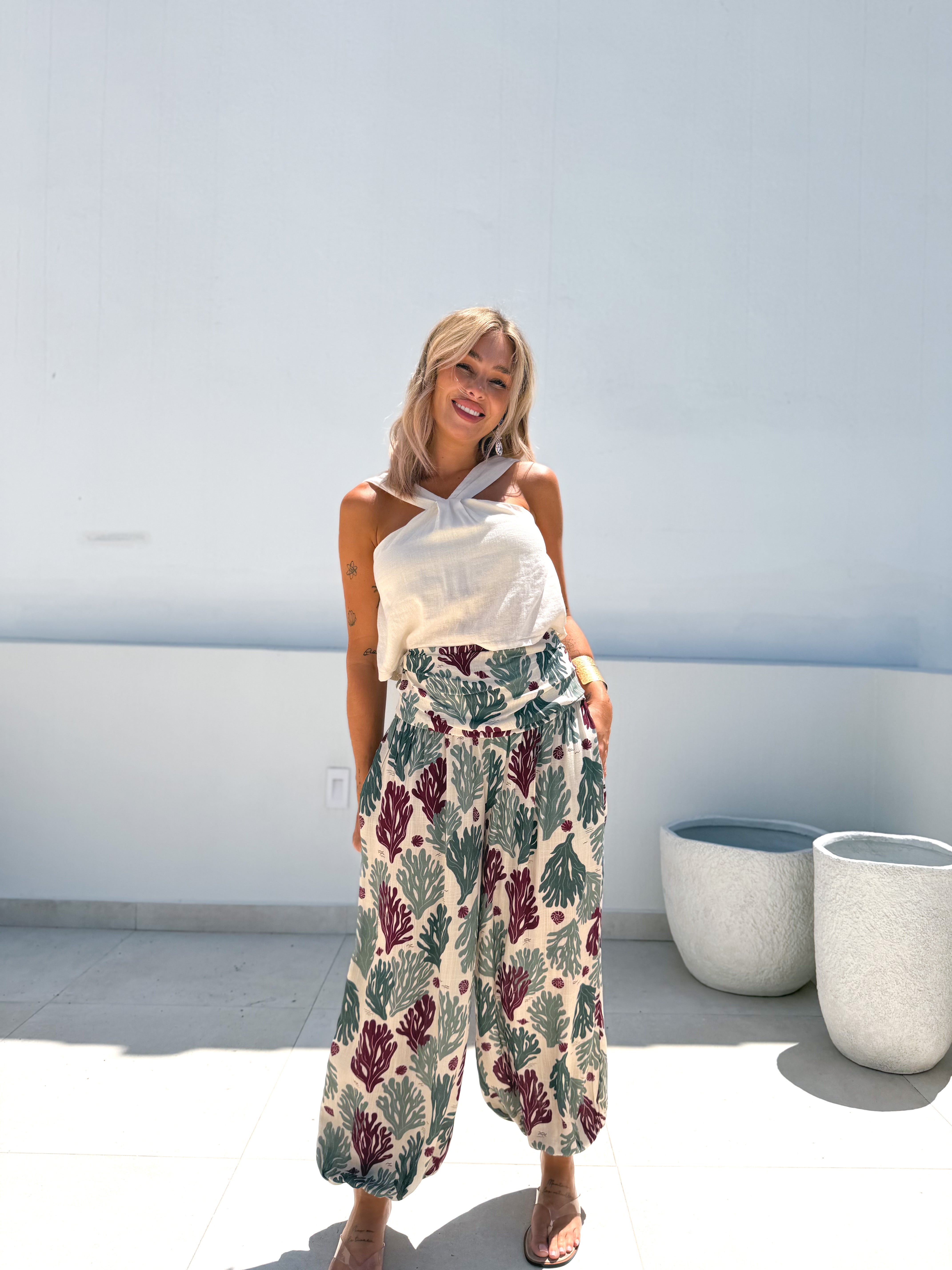 Pantalón bombacho coral agua