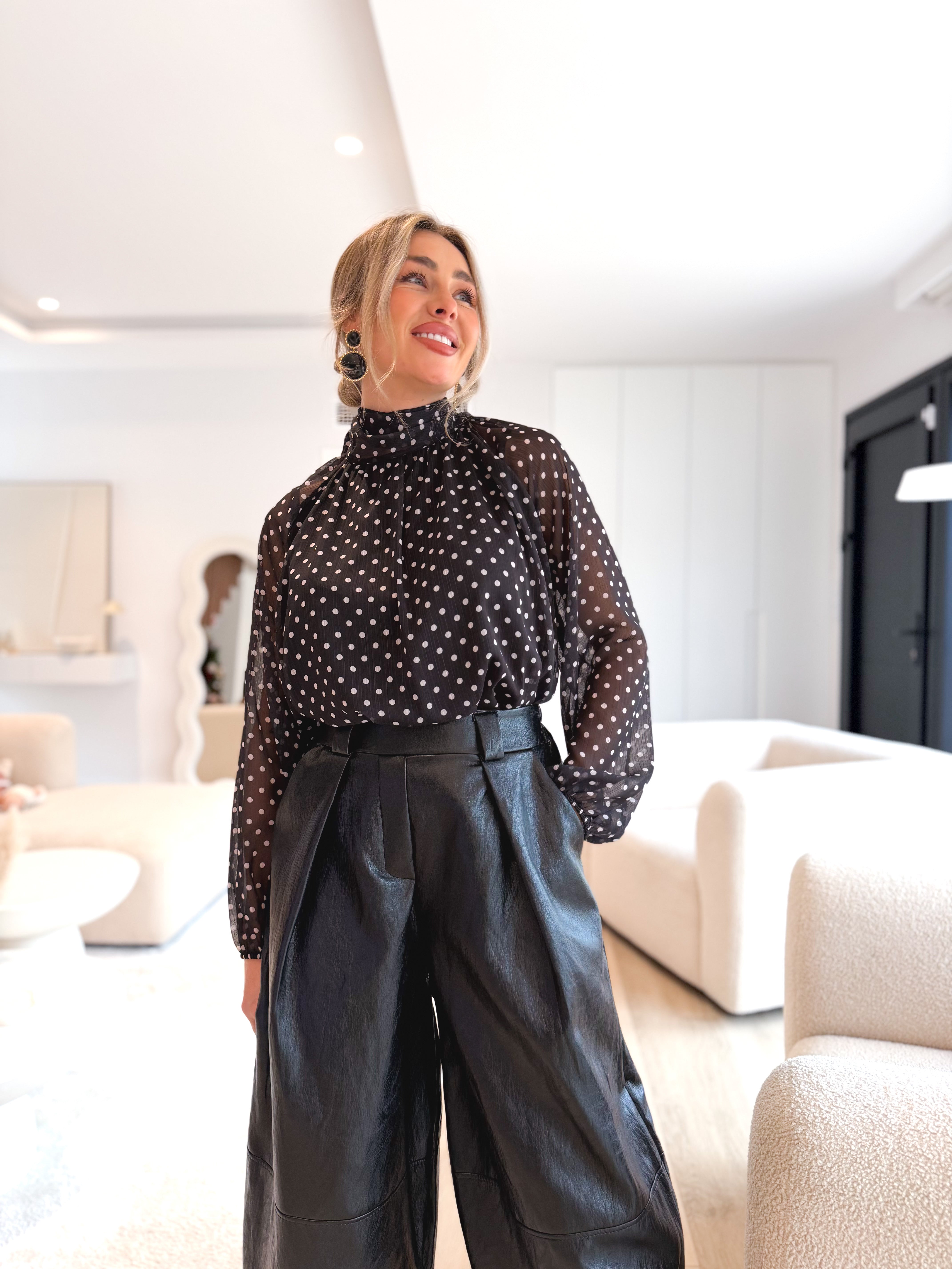 Pantalón globo polipiel negro