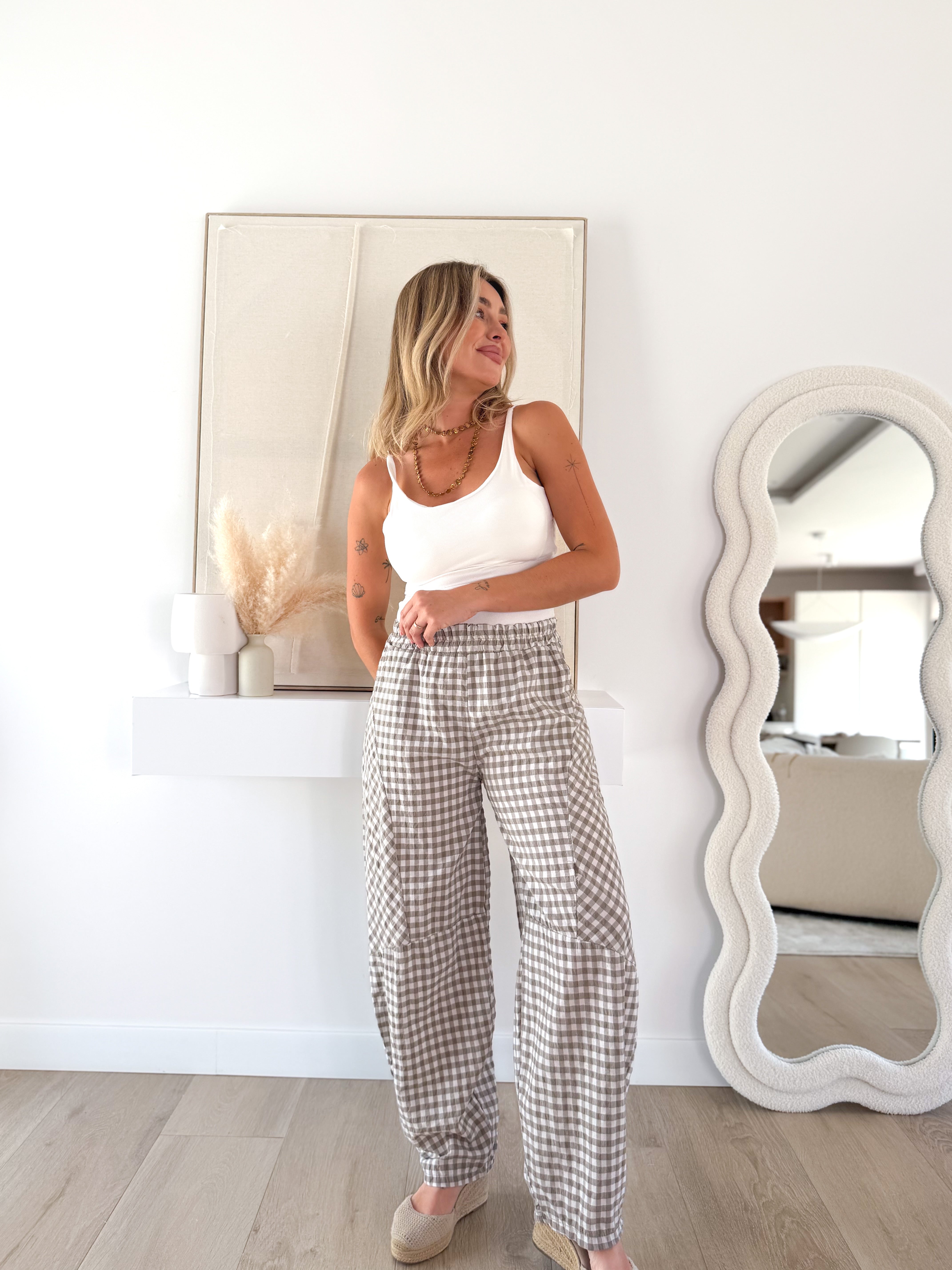 Pantalón bombacho Vichy Taupe