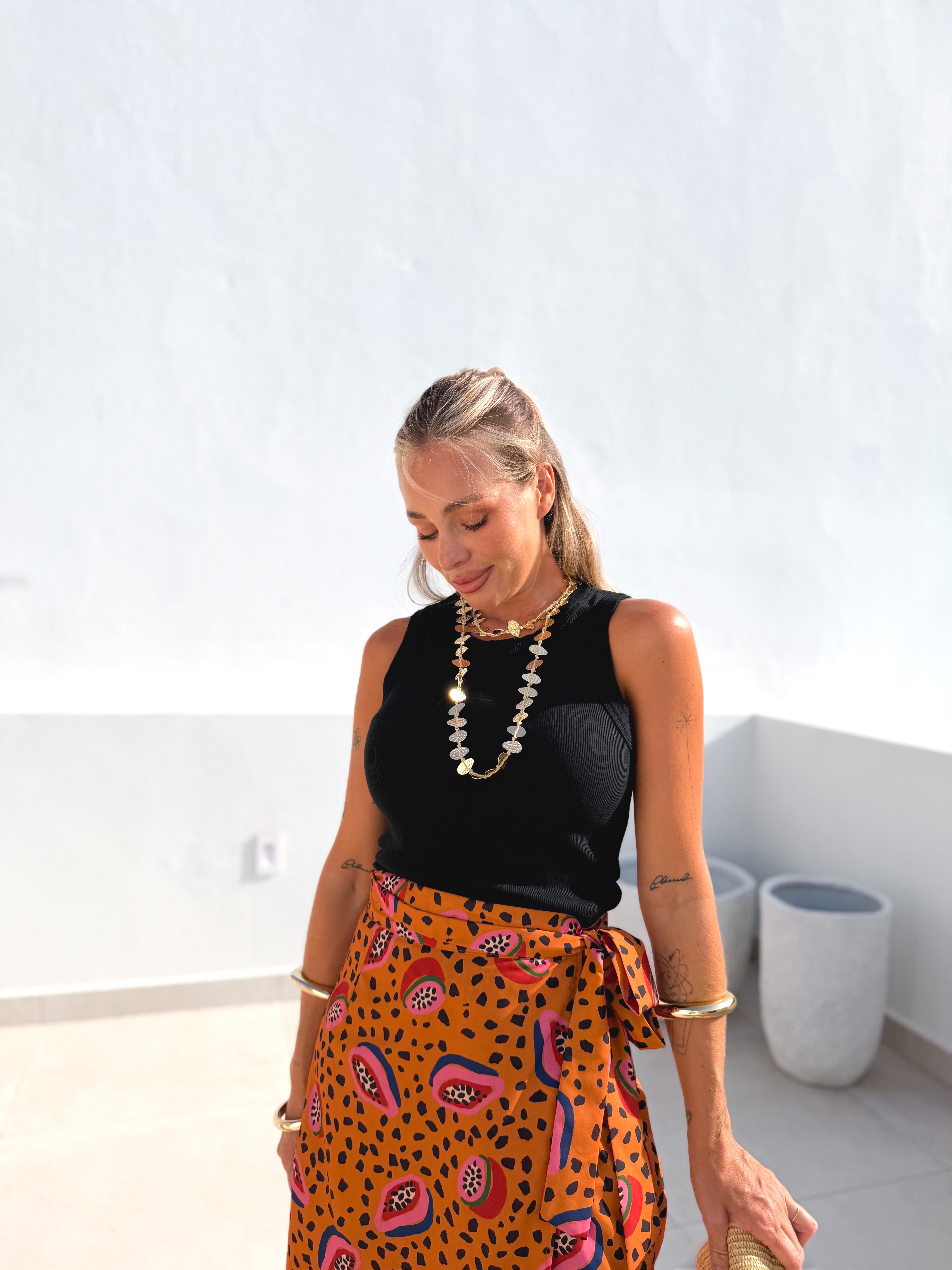 Falda pareo papaya