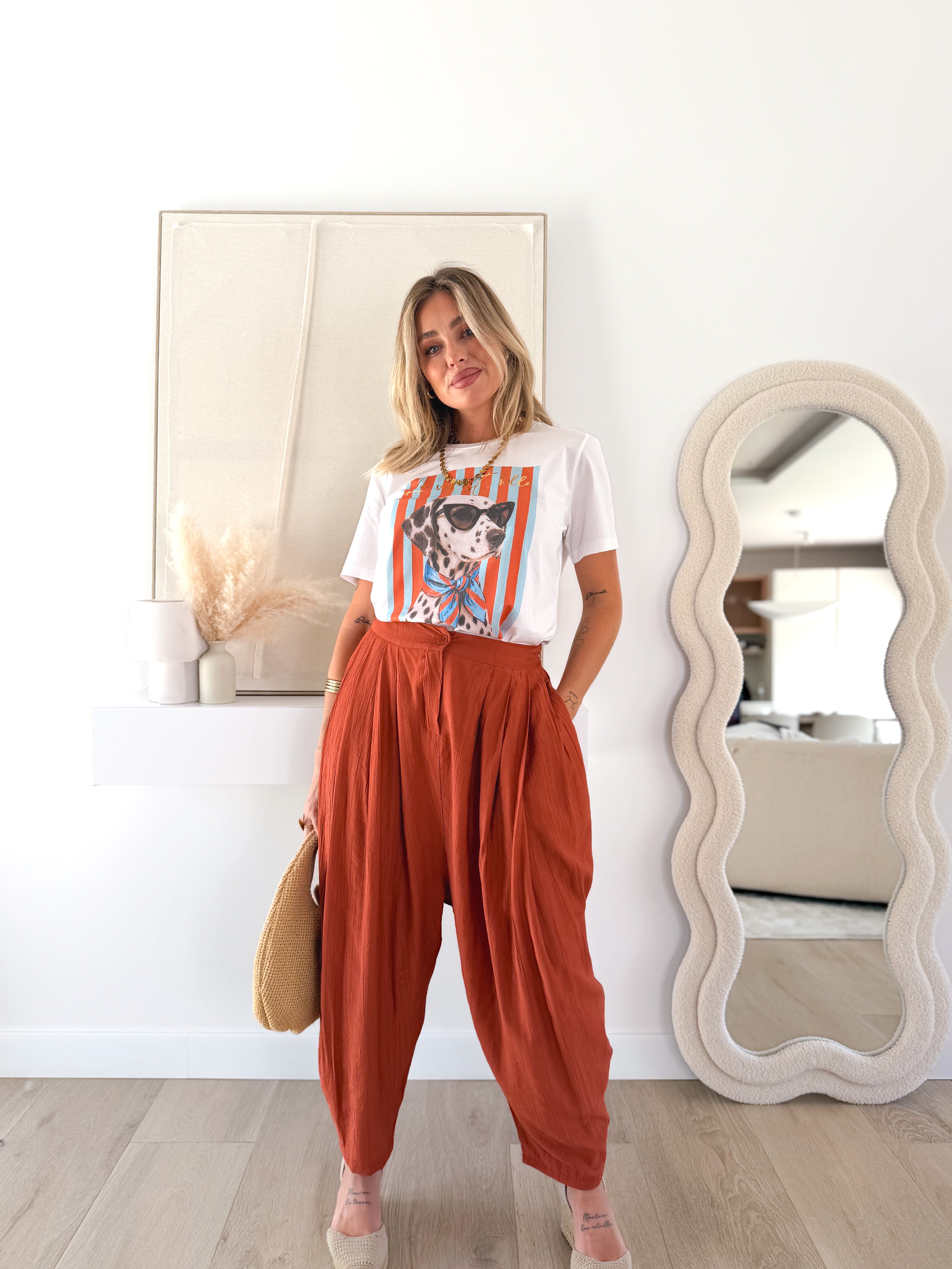 Pantalón fluido baggy naranja