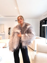 Chaqueta pelo largo bicolor