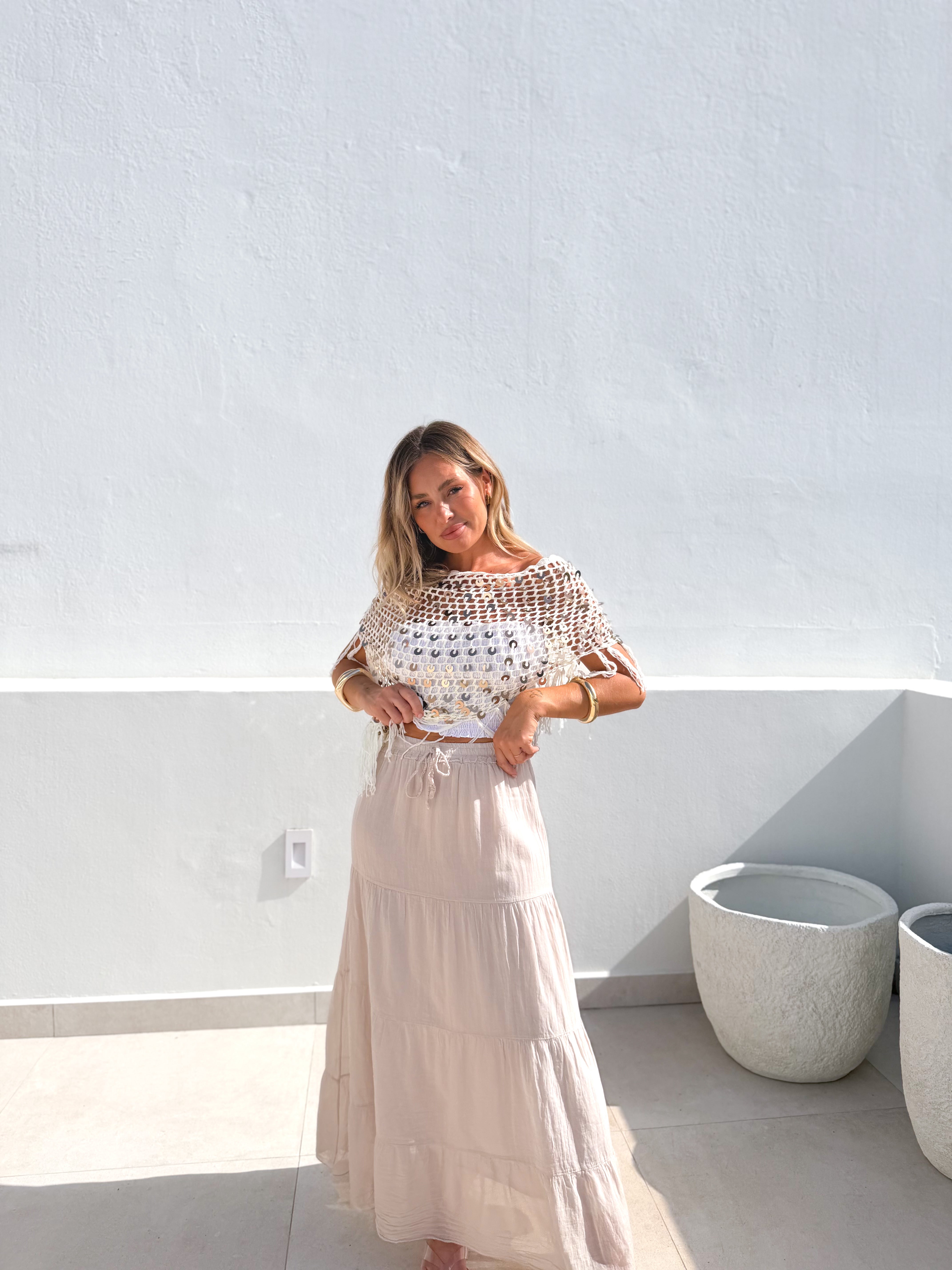 Falda larga panelada beige