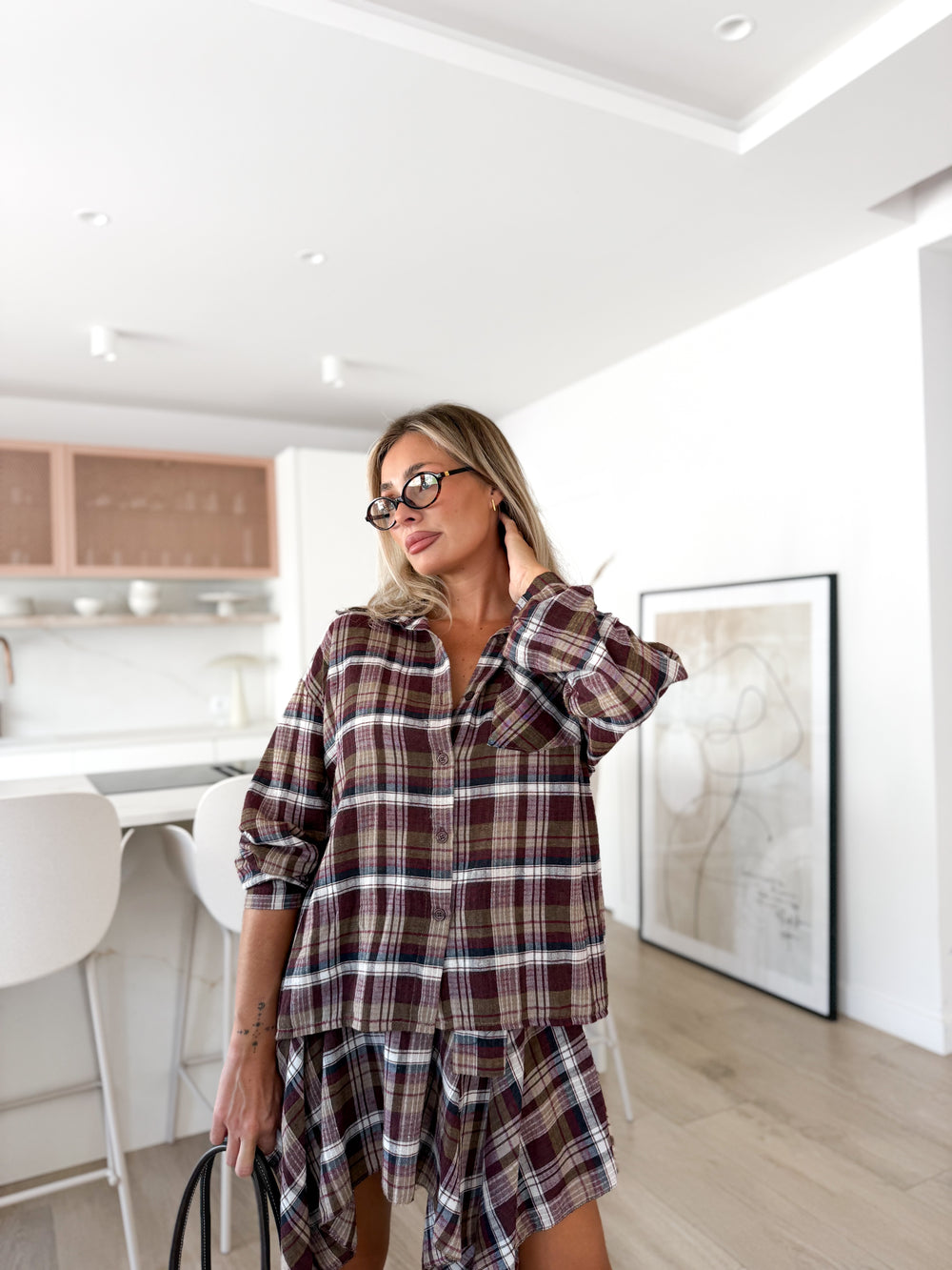 Camisa Over Cuadros Burdeos