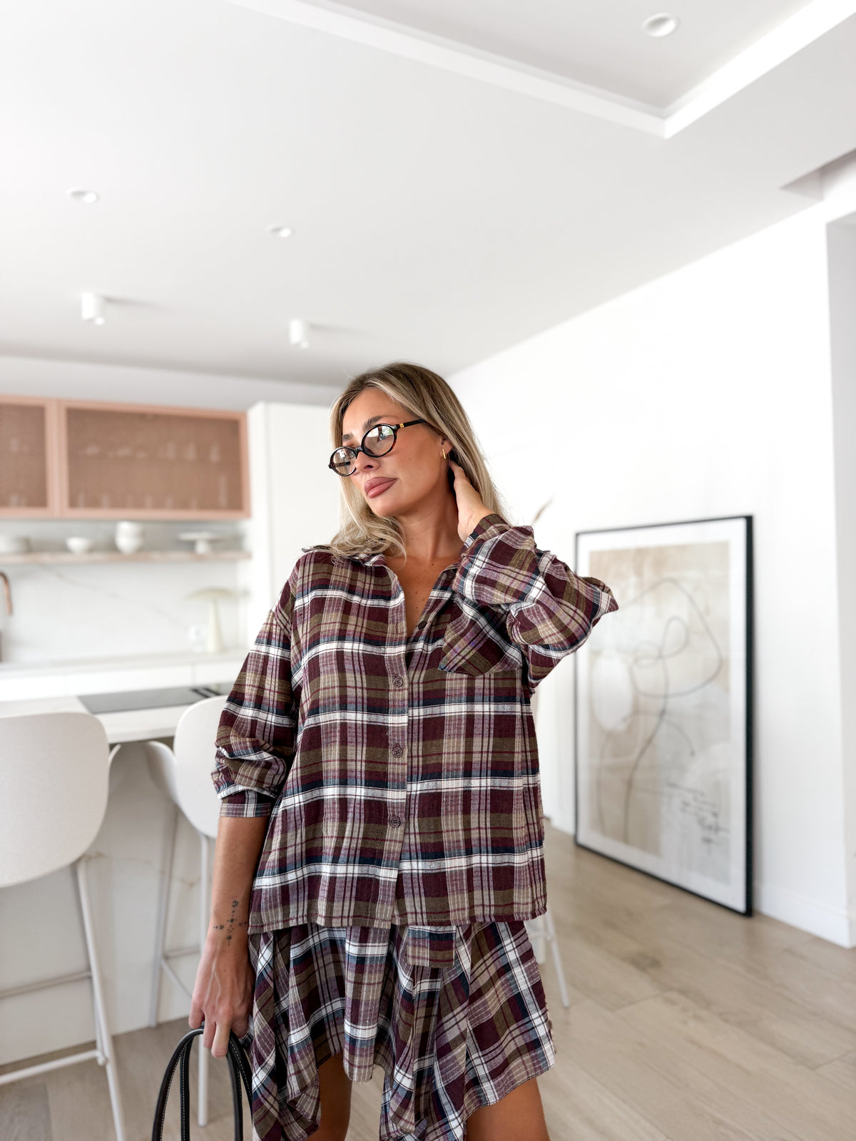 Camisa Over Cuadros Burdeos