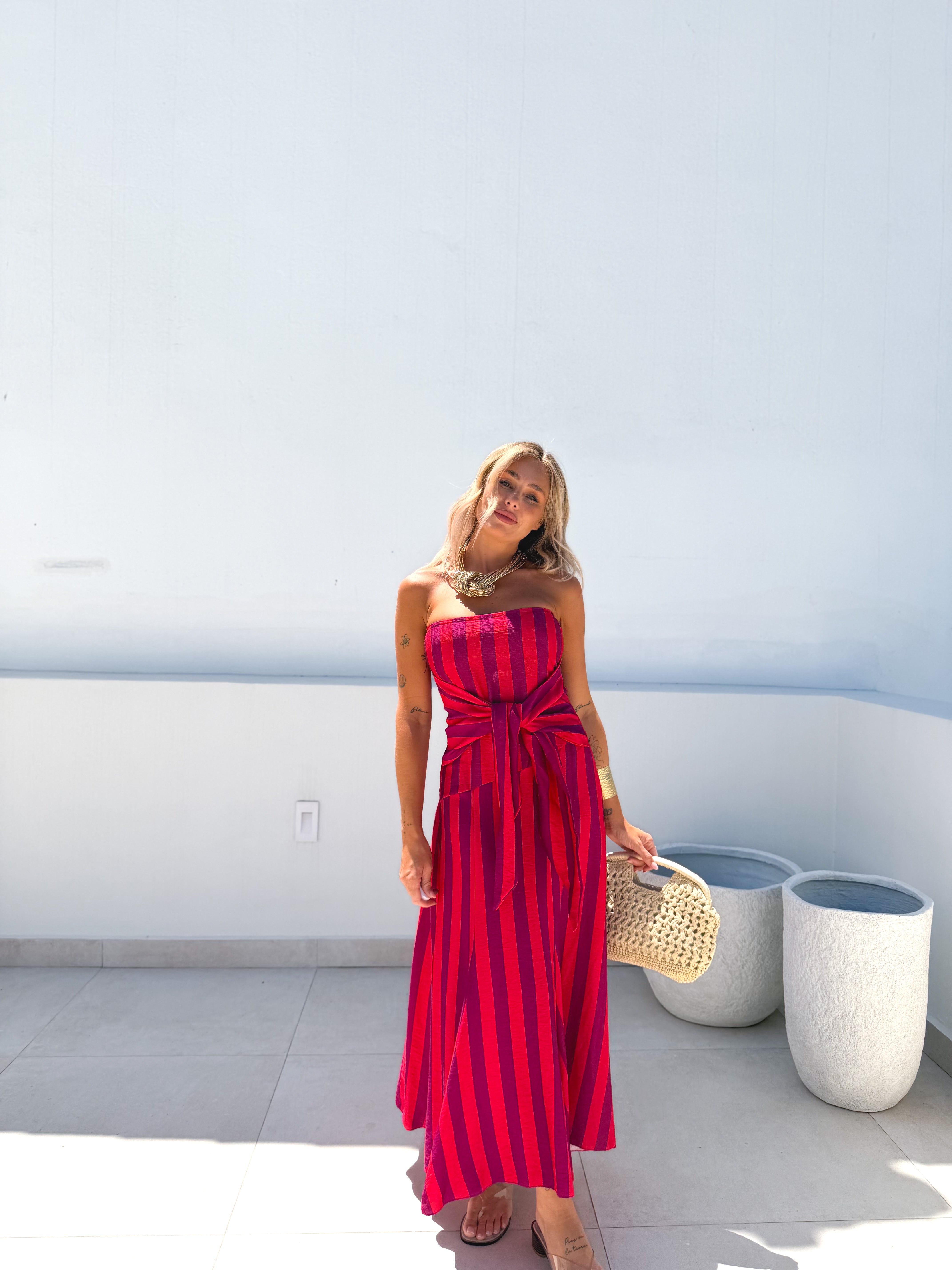Vestido Nudo rayas Rosa/Morado